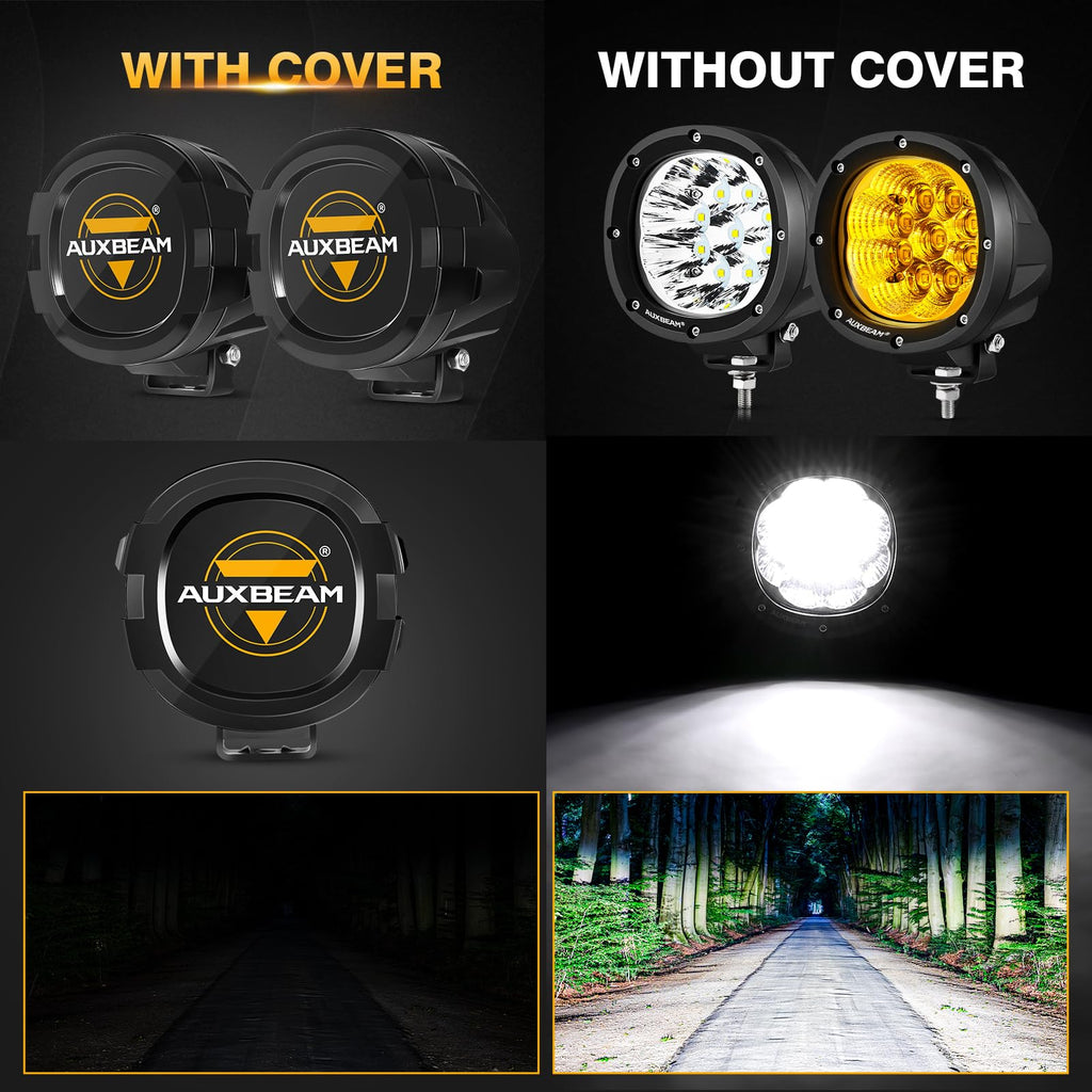 Auxbeam P4 Series Flood Beam LED Pods 4 Inch 90W Round Offroad Fog Lights Driving Flood Light Bar Bumper A-Pillar Hood Mount for Trucks ATV UTV Motorcycle Jeep