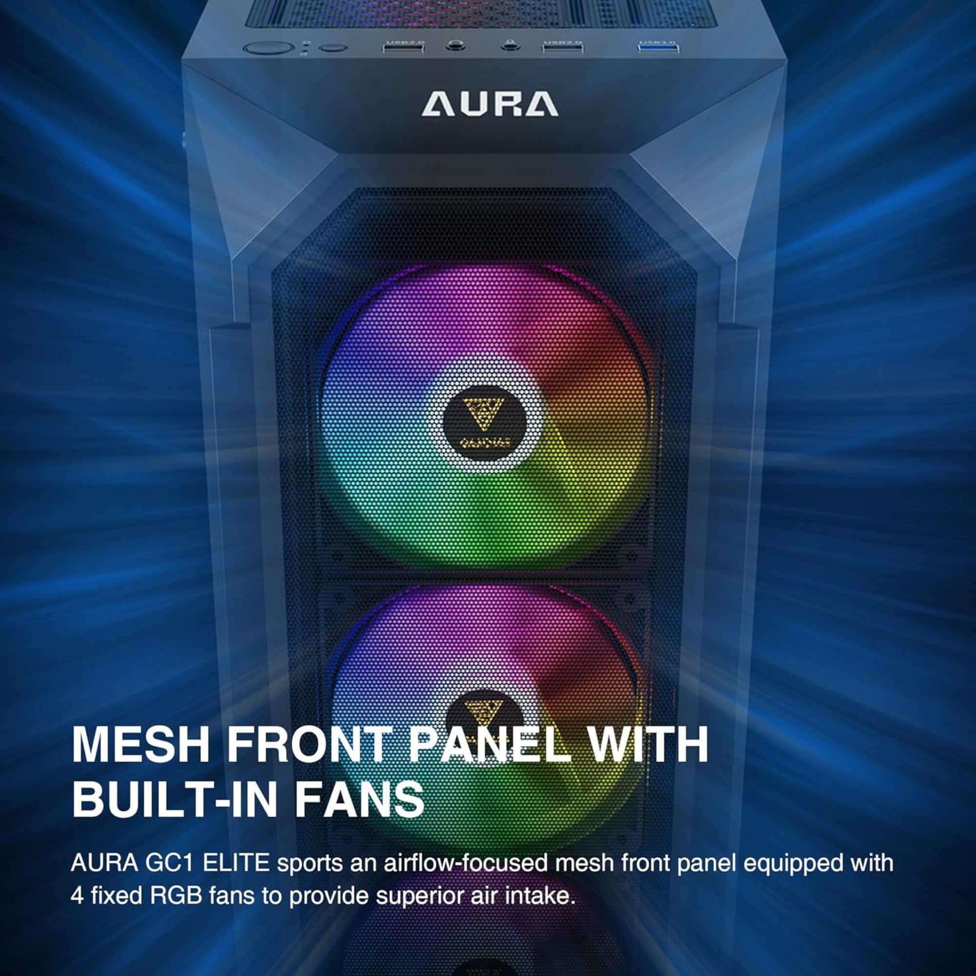 GAMDIAS ATX Mid Tower Gaming Computer PC Case Tempered Glass, Built-in 4X 120mm ARGB Case Fans, Front Airflow Mesh, Up to 6x120mm Fans, 340mm GPU/VGA, 360mm AIO/Radiator, 160mm CPU Cooler