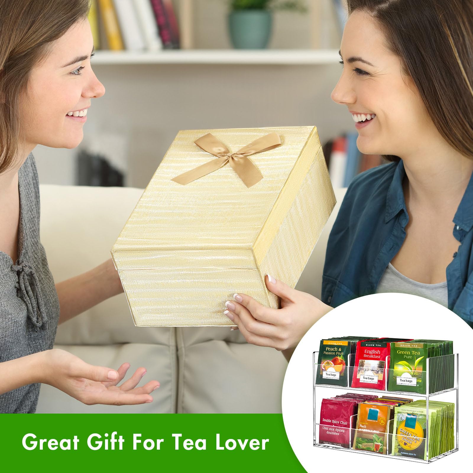 BEYGORM Acrylic Tea Bag Organizer for 216 Tea Packets, No Assembly Required, Display Holder for Countertop, Vertical Tea Bag Caddy for Cabinet, Tea bar Accessories, Teabags Storage Containers