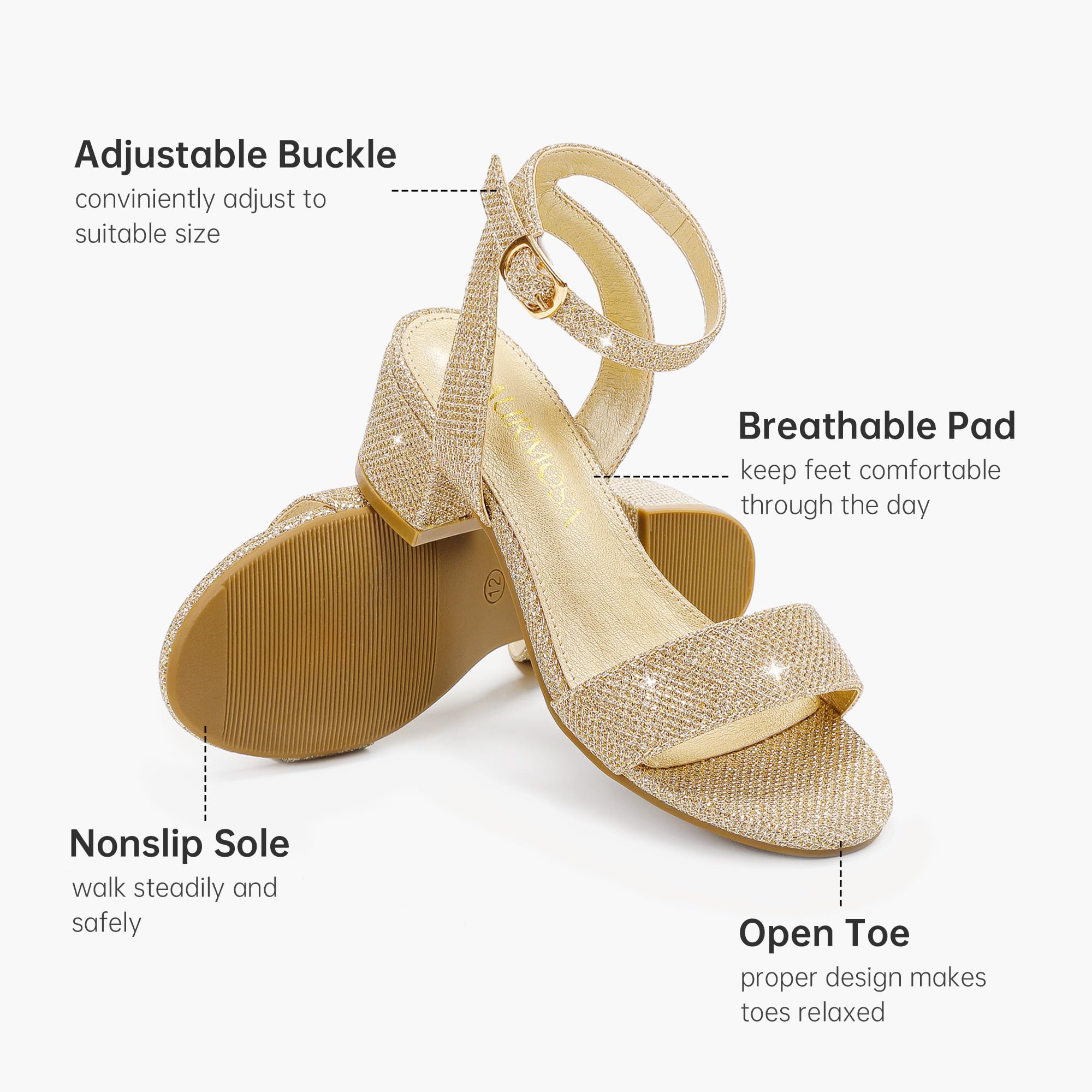 LAURMOSA High Heels for Kids Open Toe Dress Shoes for Girls Ankle Strap Pump Shoes Flower Girl Sandals Wedding Party for Little Big Kids