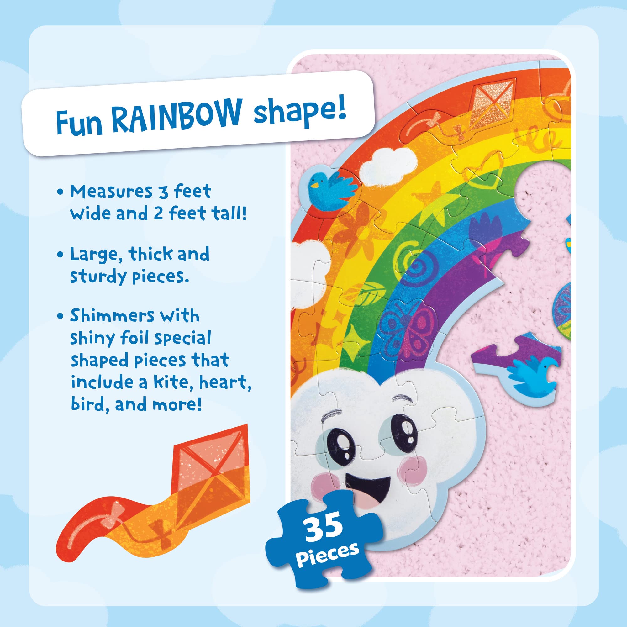 Peaceable Kingdom Shimmery Bunny Shaped 41 Piece Floor Puzzle, 3 feet x 2 feet - Great Easter Basket Stuffers and Easter Gifts for 3 Year Olds, 4 Year Olds & Up