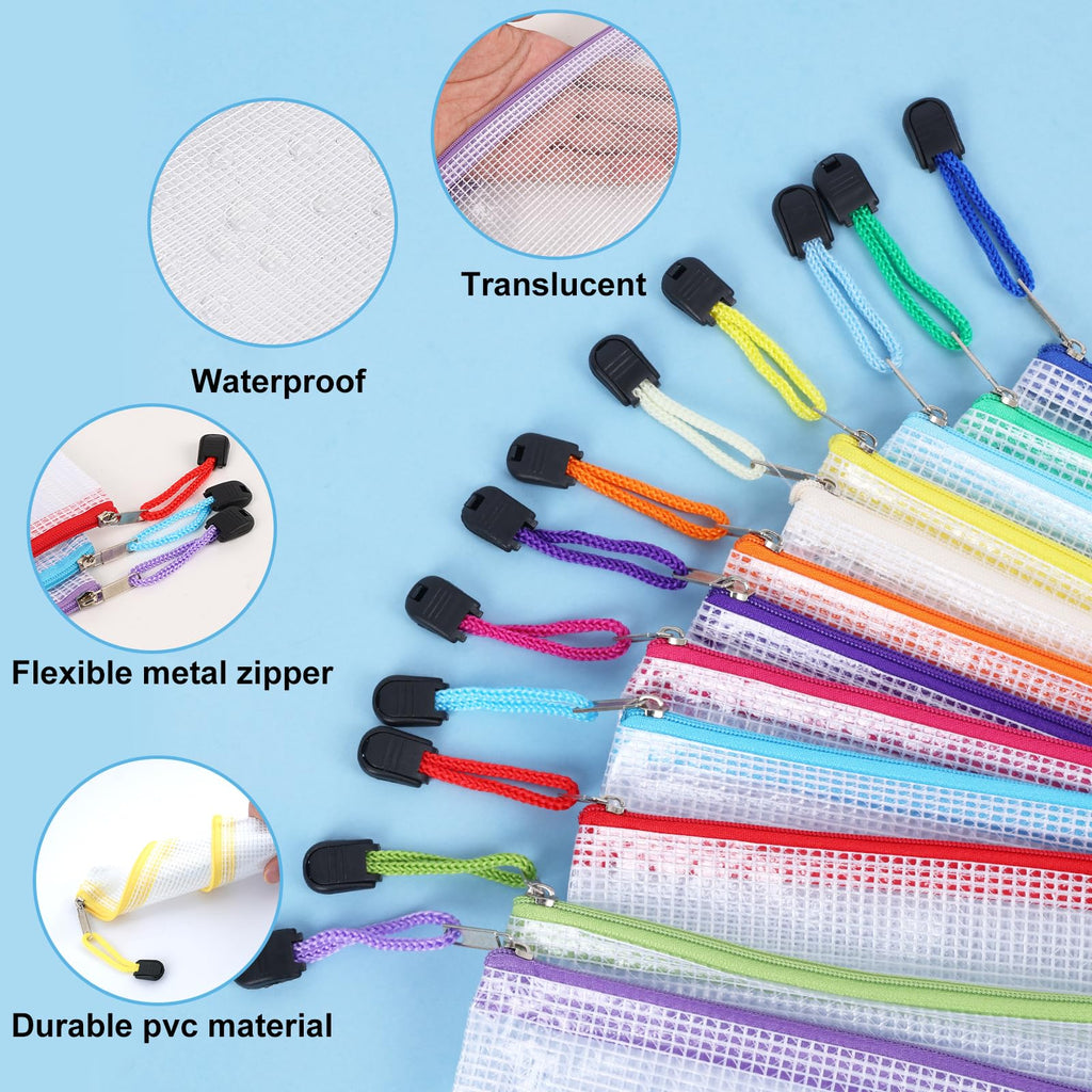 EOOUT 24pcs Mesh Zipper Pouch Bags A3 Extra Large Document Bag with Label Pocket, 16.9x12 Inches, Plastic Zip File Folders, Puzzles, Board Game Storage for Organizing Office Home