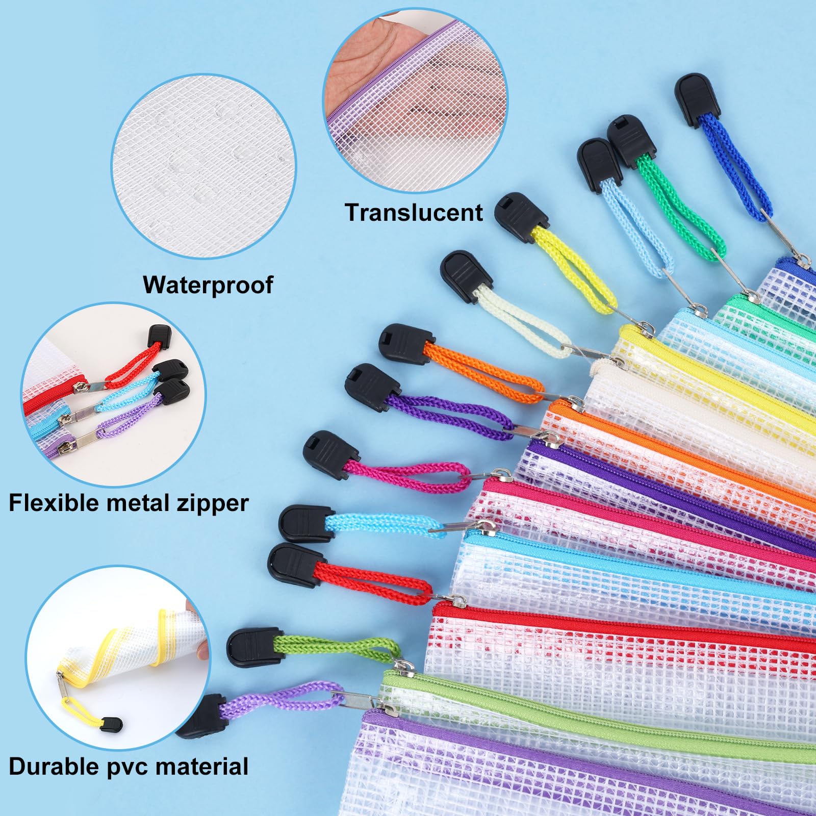 EOOUT 24pcs Mesh Zipper Pouch Bags A3 Extra Large Document Bag with Label Pocket, 16.9x12 Inches, Plastic Zip File Folders, Puzzles, Board Game Storage for Organizing Office Home