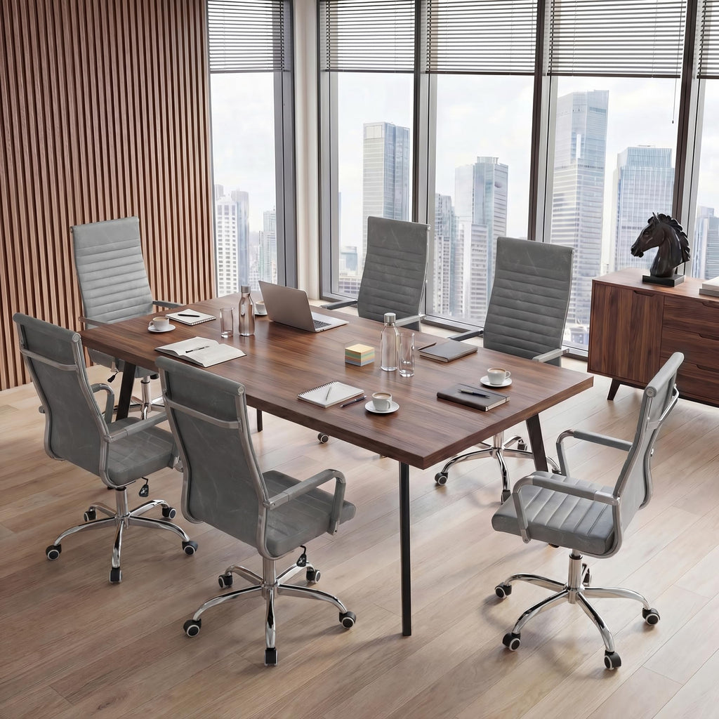 Furmax Ribbed Office Chair High Back PU Leather Executive Conference Chair Adjustable Swivel Chair with Arms (Bicolor Retro Brown)