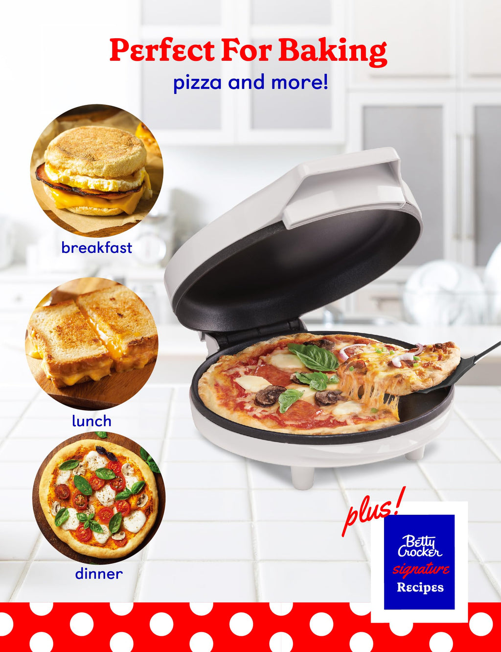 Betty Crocker Pizza Maker Plus,12" Indoor Electric Grill,Nonstick Griddle Pan for Pizzas,Quesadillas,Tortillas,Nachos and more,12" Electric Griddle for Delicious Meals and Snacks,Red,(Pack of 2)