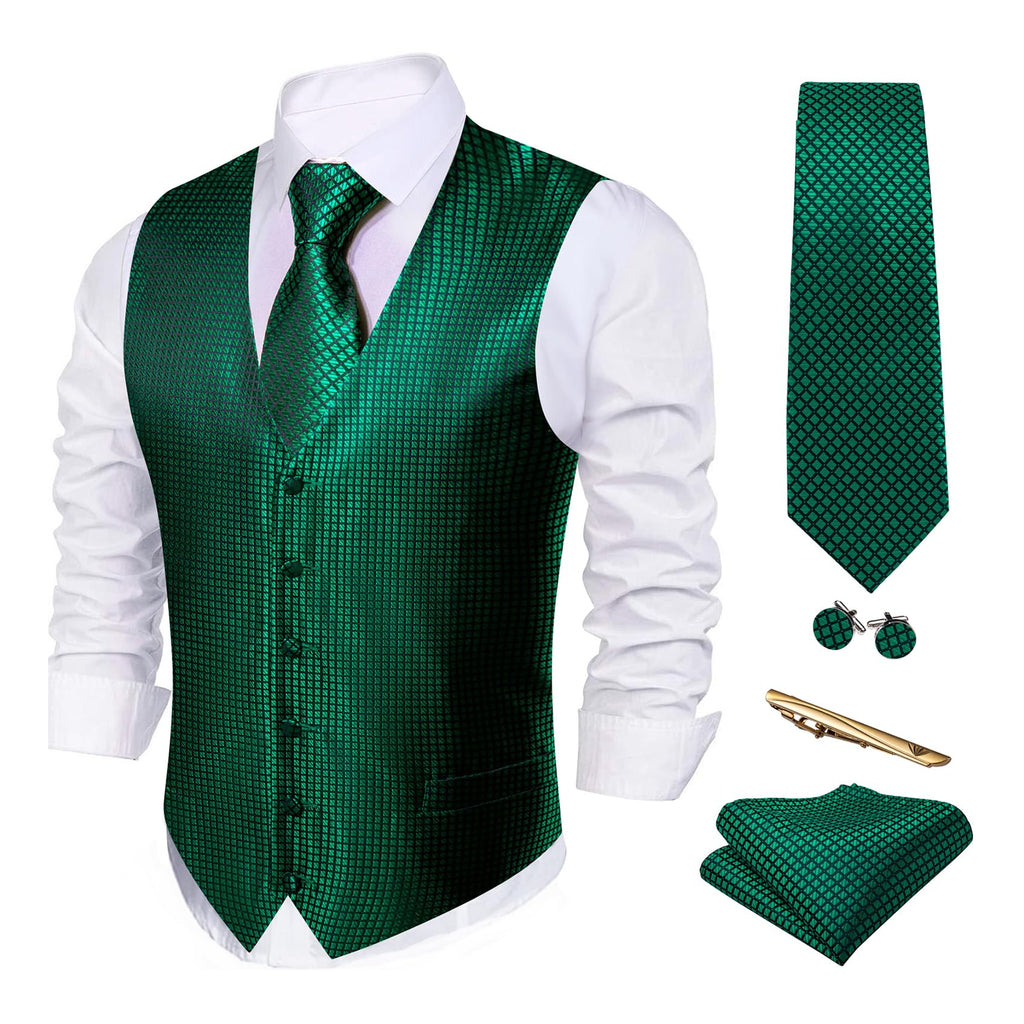Barry.Wang Men's Suit Vest Formal/Leisure Paisley Jacquard Silk Tie Pocket Square Waistcoat Set Wedding 5PCS
