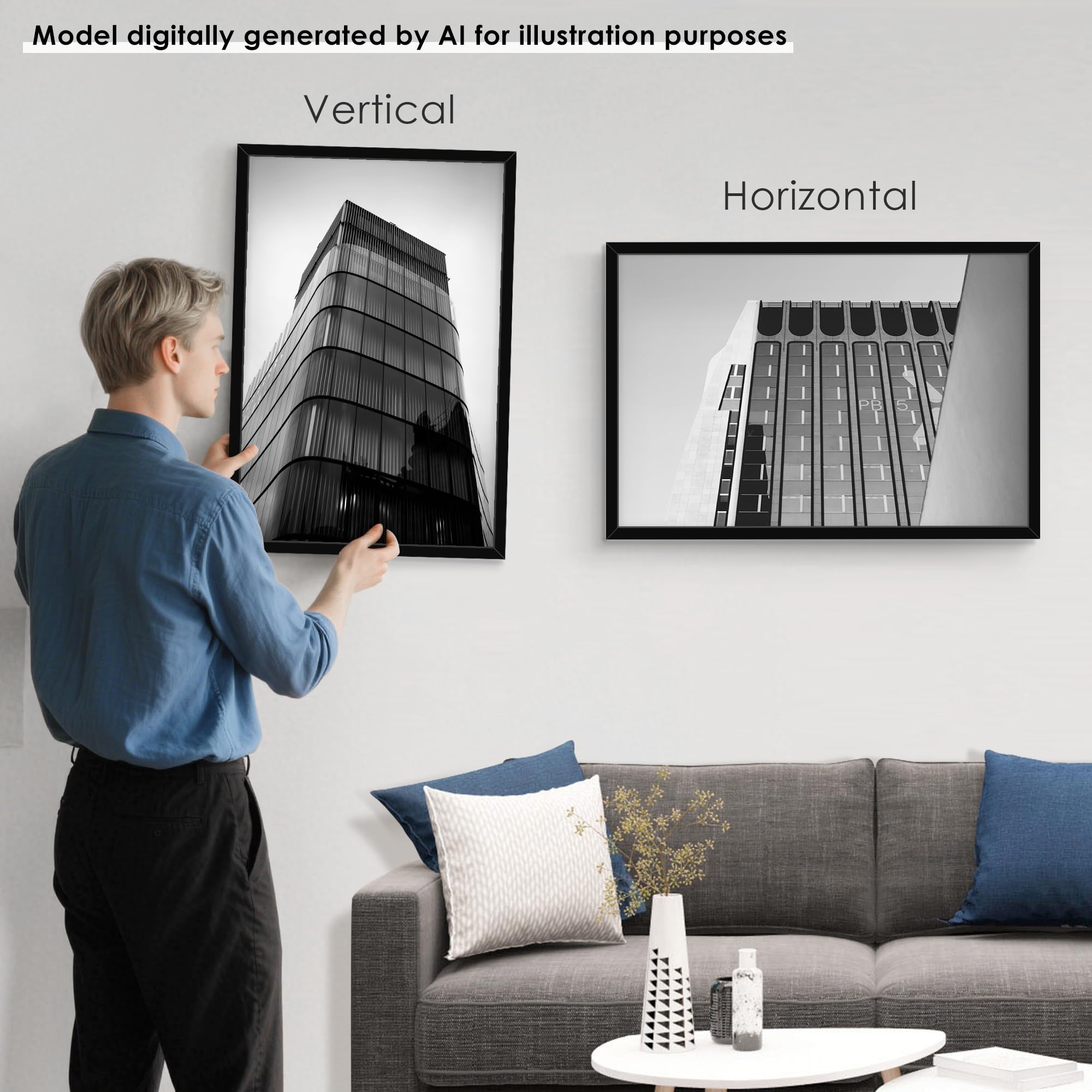16x24 Black Frame 2 Pack, Engineered Wood for 24 x 16 in Poster | Horizontal or Vertical Wall Mounting, 24x16 Poster Frames for Gallery, Office, and Home Decor