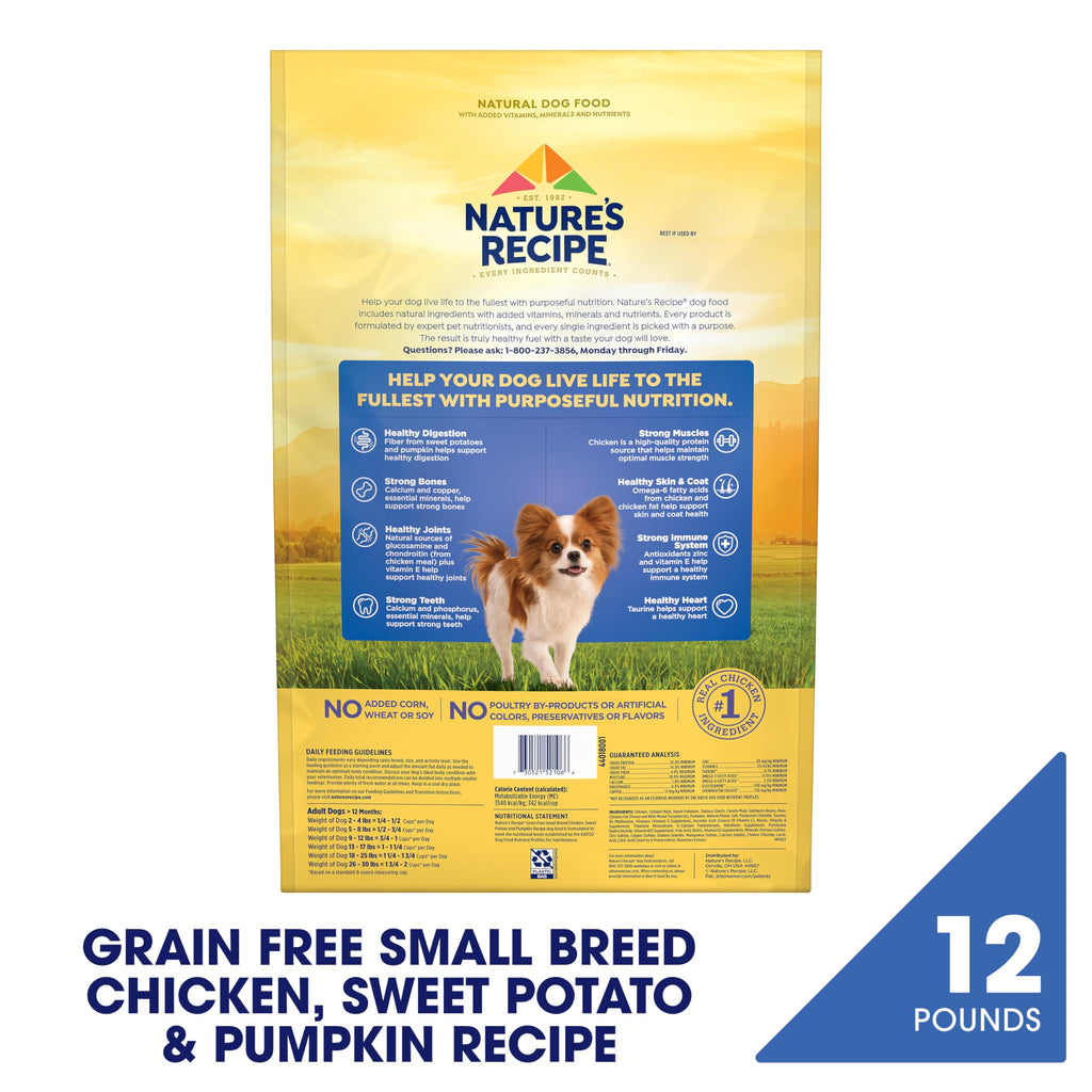 Nature's Recipe Grain Free Small Breed Dry Dog Food, Chicken, Sweet Potato & Pumpkin Recipe, 4 lb. Bag