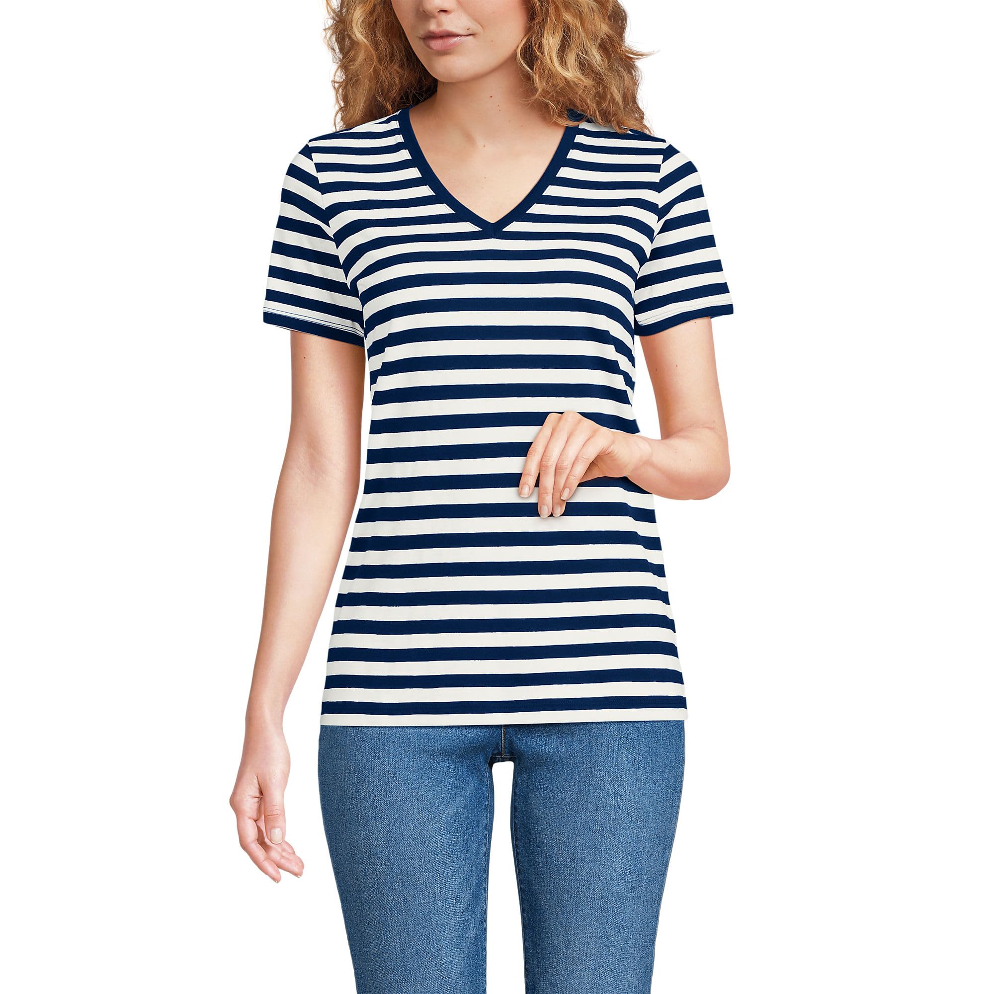 Lands' End Women's Relaxed American-Grown Supima Cotton V-Neck T-Shirt