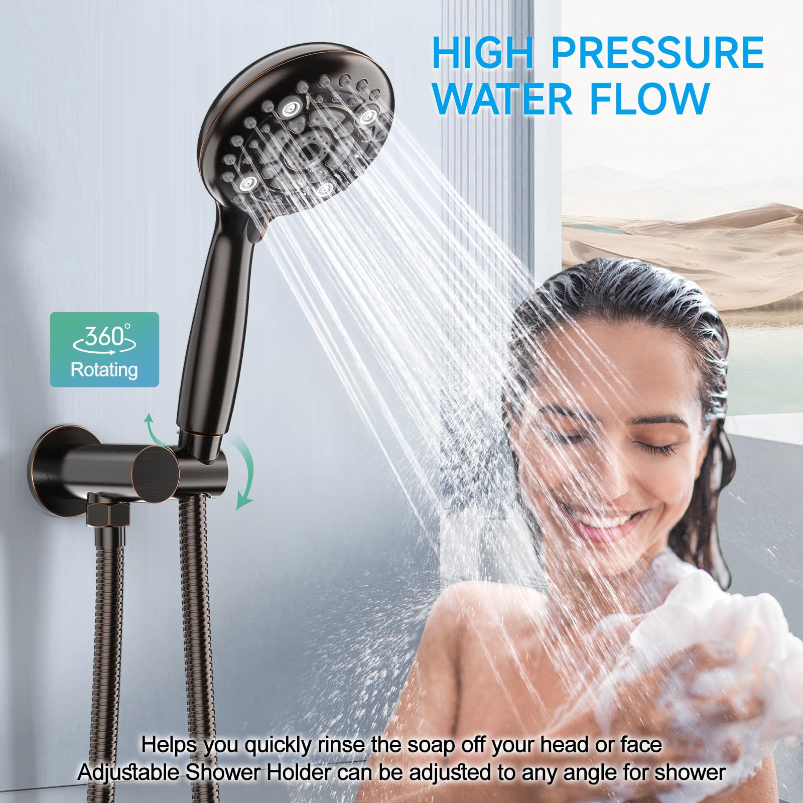 EMBATHER Shower Faucets Sets Complete, with 3 Setting High Pressure Shower Head Combo, Bathroom Wall Mounted Rainfall Shower System Fixtures with 8-Mode Handheld Spray, Brushed Nickel