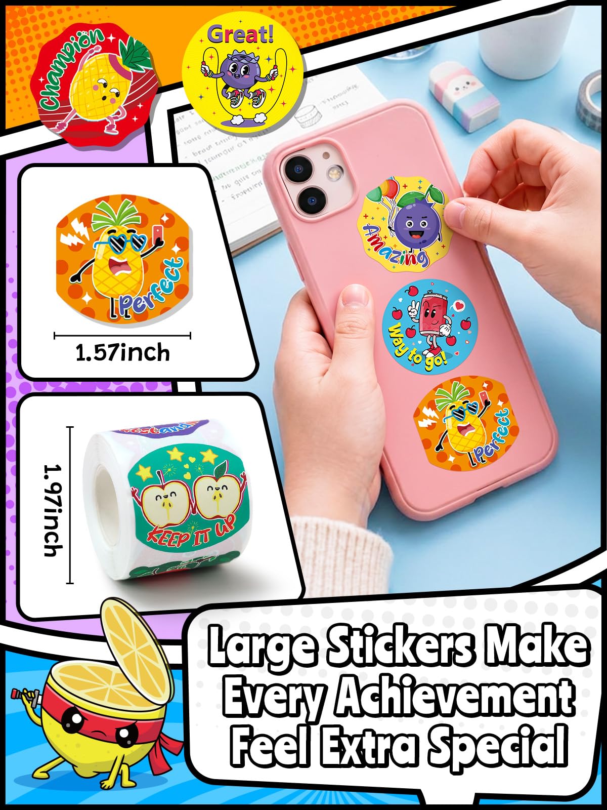 HORIECHALY 3 Rolls Scratch and Sniff Stickers for Kids, 600PCS Smelly Scented Stickers, Kid's Reward Sticker, Classroom Teacher Must Haves, School Supplies Incentives Christmas Children‘s Gift-1.57''
