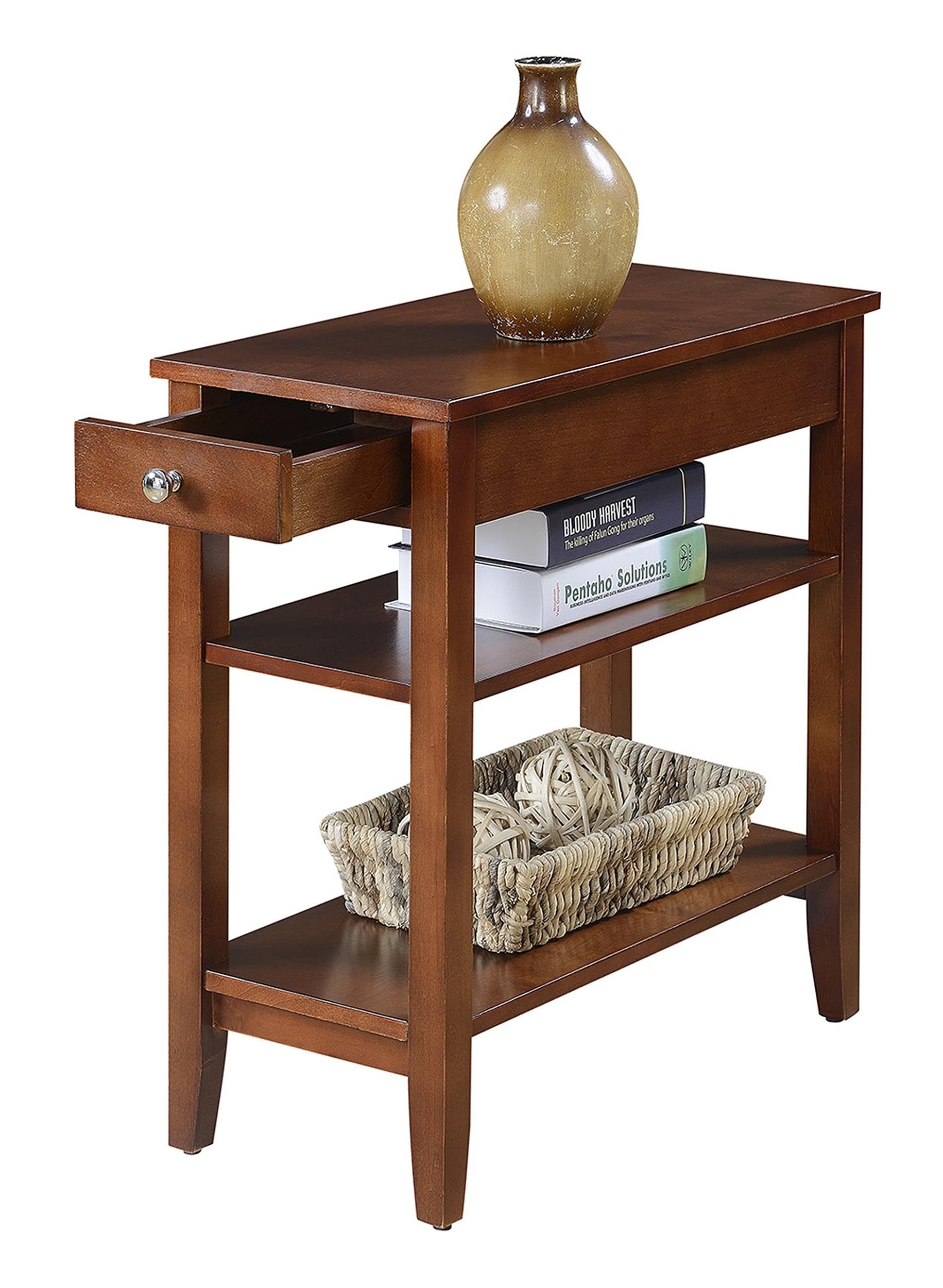 Convenience Concepts American Heritage Chairside End Table with Drawer 23.5" - Classic Living Room Table with Storage Shelf, Bedroom Nightstand, Black