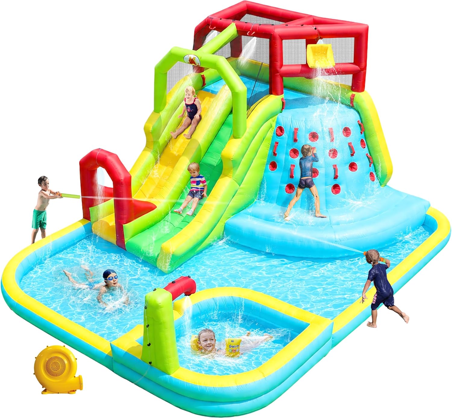 WELLFUNTIME Inflatable Water Slide Park, Bouncy Castle with Deep Pool, 191 x 157.5 x 100 Inch, Jumping Castle with Air Blower