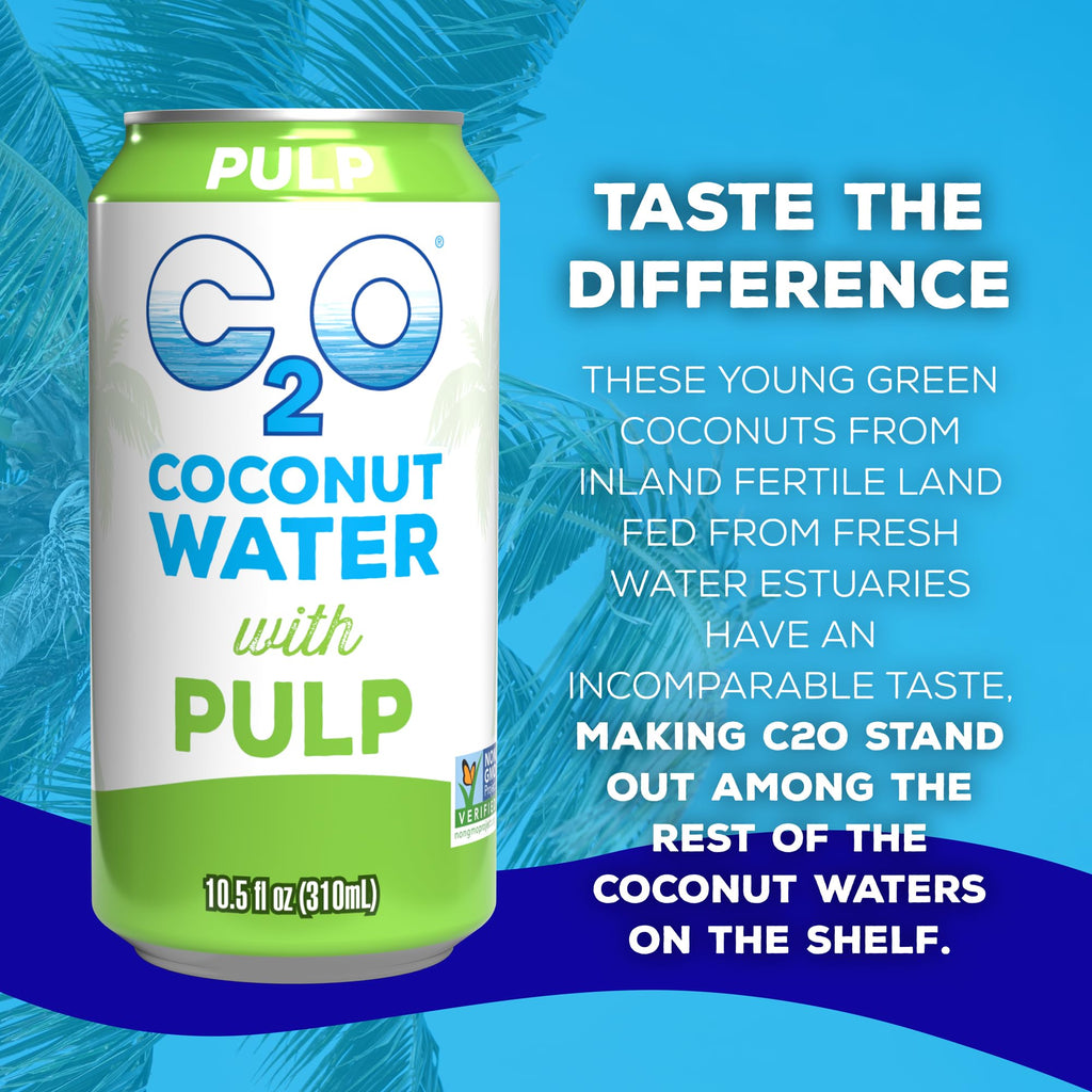 C2O - Coconut Water with Ginger, Lime, & Turmeric (12 Pack) - Made with Fresh Coconut Water - Plant Based - Non GMO - Canned Water - Natural Hydration, Electrolytes, & Potassium - 12 Cans, 17.5 FL OZ