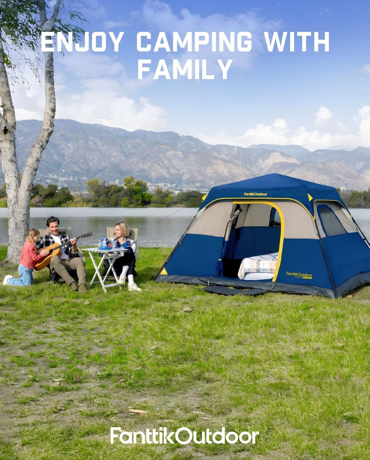 FanttikOutdoor Camping Tent 4/6/8/10 Person Instant Cabin Tent Setup in 60 Seconds with Rainfly & Windproof Portable with Carry Bag for Family Camping & Hiking, Upgraded Ventilation, Navy Blue