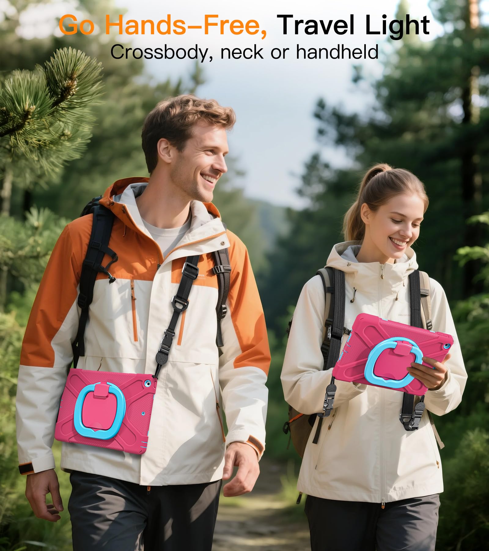 BATYUE for iPad 9th/ 8th/ 7th Generation Case (iPad 10.2 inch Rugged Case 2021/2020/2019) with Screen Protector, Rotating Stand/Pencil Holder/Carrying Shoulder Strap (Colourful Pink)