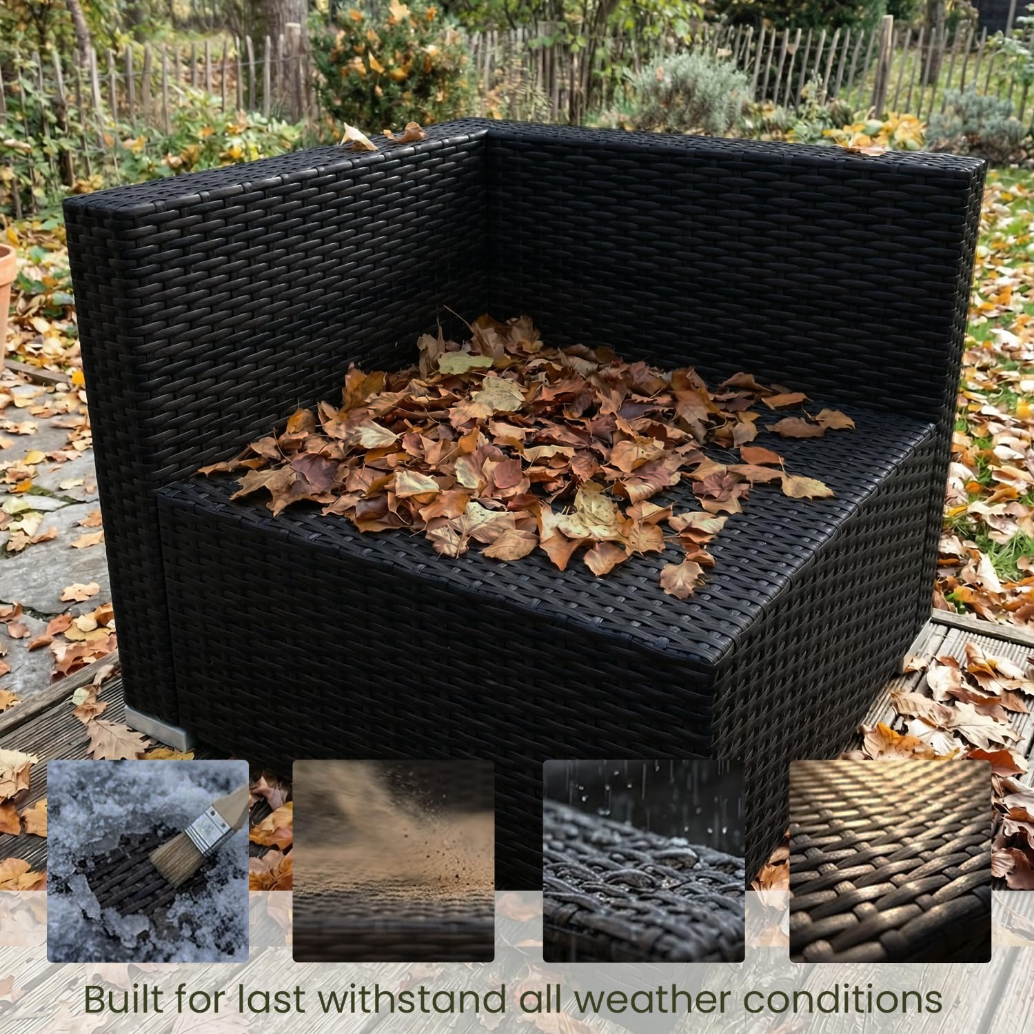 LayinSun 7 Pieces Outdoor Patio Furniture Set with 44" Fire Pit Table Rattan Sectional Sofa Conversation Sets
