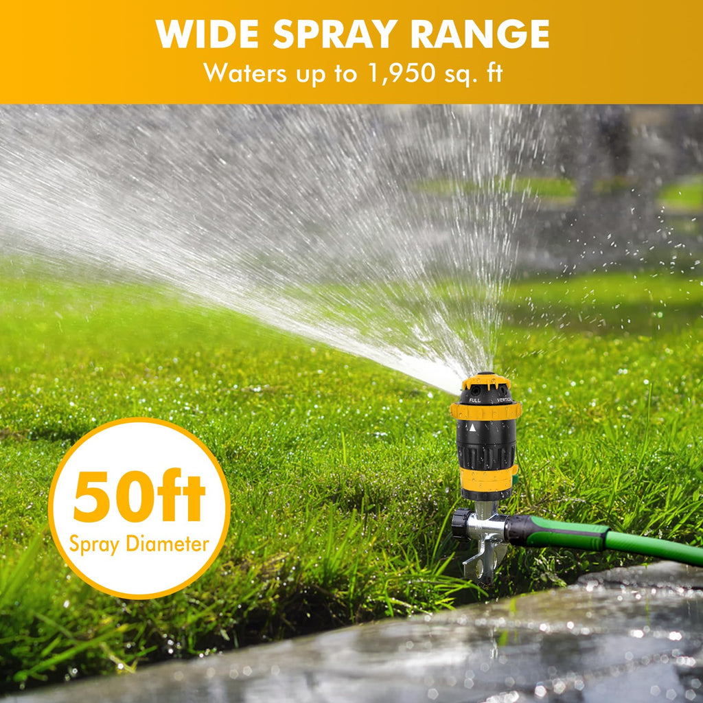 RESTMO Gear Drive Sprinkler with Metal Spike Base, 5-Pattern Heavy Duty Gardening Watering System, Multi-Adjustable Lawn Sprinkle for Garden Plant, Flower Bed and Large Yard Area Watering, Gray