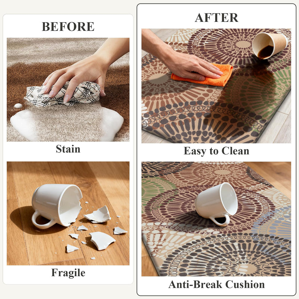 HEBE Anti Fatigue Kitchen Rugs Sets of 2, Non Slip Kitchen Mats for Floor, Waterproof Cushioned Comfort Standing Carpet for Kitchen Sink, Home Office, Laundry Room