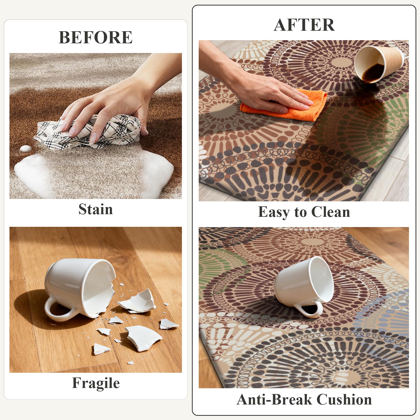 HEBE Anti Fatigue Kitchen Rugs Sets of 2, Non Slip Kitchen Mats for Floor, Waterproof Cushioned Comfort Standing Carpet for Kitchen Sink, Home Office, Laundry Room