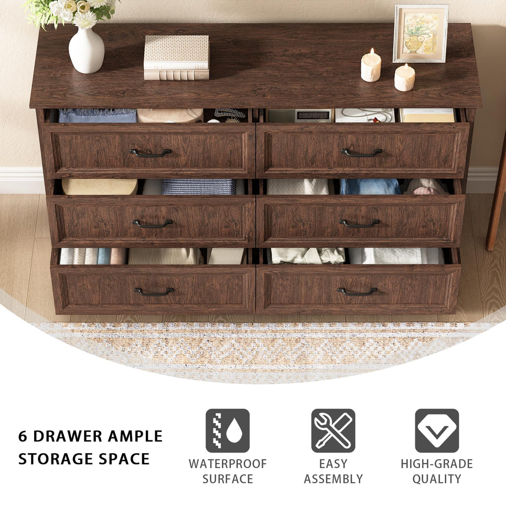 Farmhouse 5 Drawers Dresser for Bedroom, 44" Tall Brown dresser Wood Rustic Chest of Drawers with Wide Metal Handle,Natural Texture,Drawer Organizer for Bedroom,Living Room,Hallway and Entryway