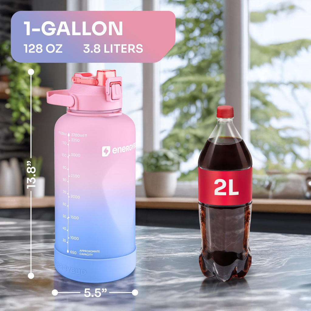 1/2 Gallon Water Bottle with 74.3 oz Capacity - Motivational Time Markers for Daily Hydration Goals - Leakproof BPA Free Tritan with Removable Straw