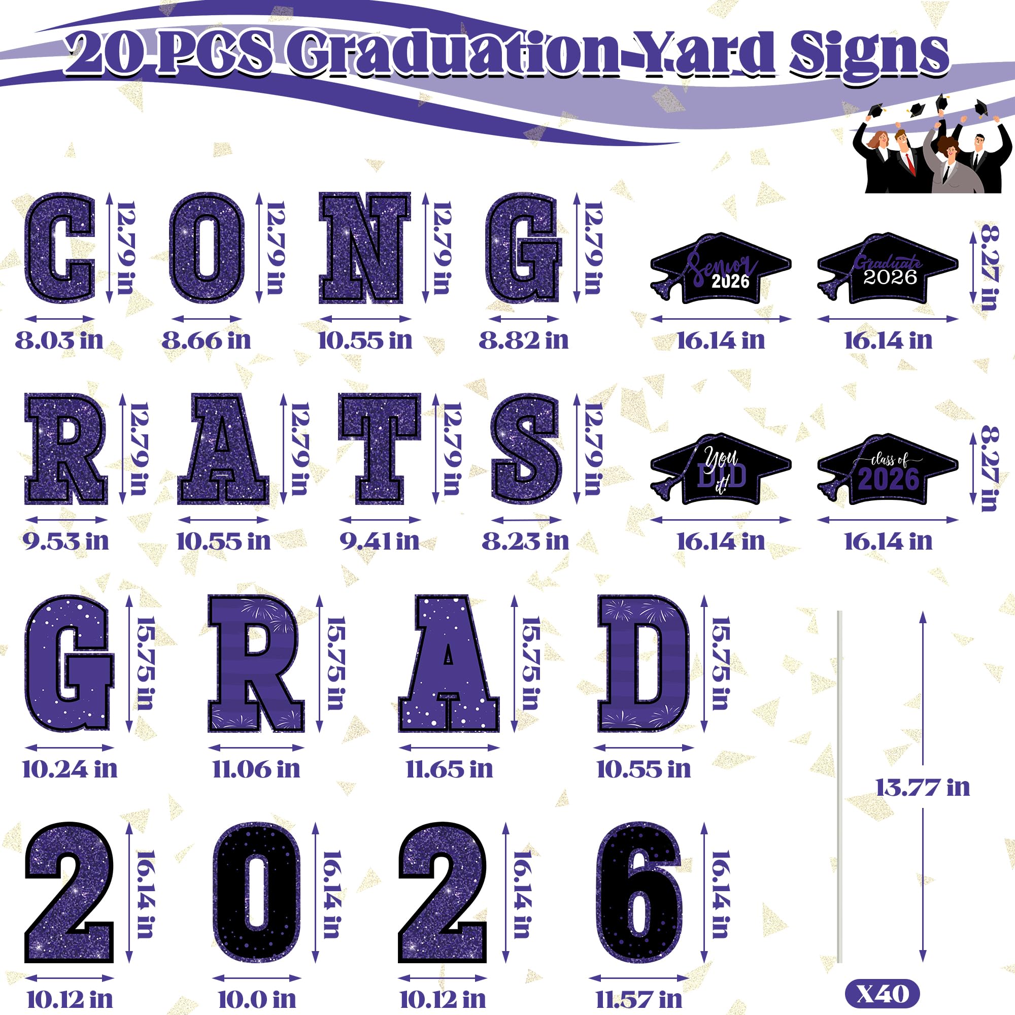 HOVACY 20 PCS Black Gold Graduation Yard Signs Class of 2026 | Black Gold 20 PCS, 40 Stakes, 11.57 x 16.14 in, Corrugated Plastic, Waterproof, Congrats Grad Sign, Graduation Sign