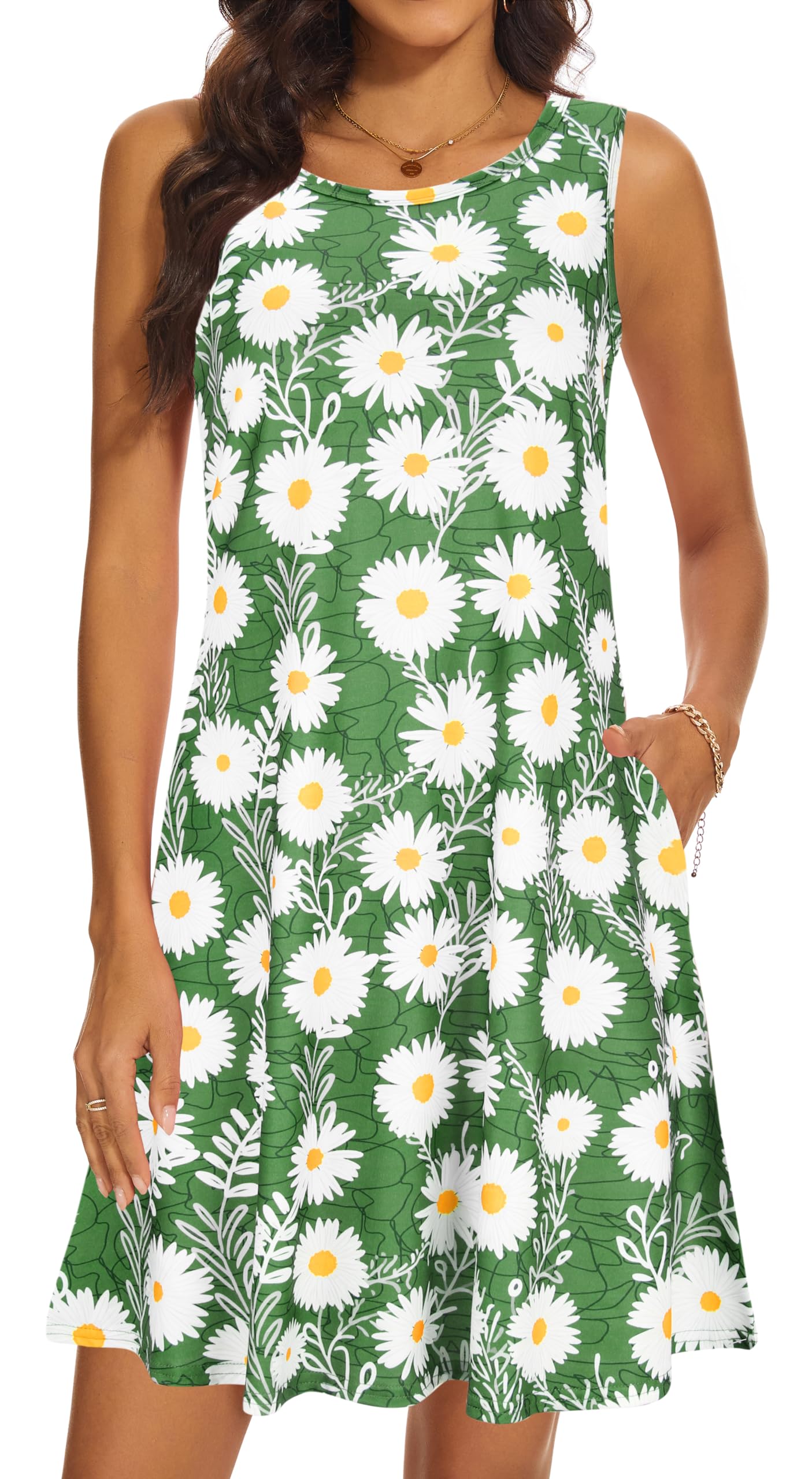 Summer Dresses for Women 2026 Casual Sundresses Beach Cover Ups Sleeveless Tshirt Swing Dress with Pockets