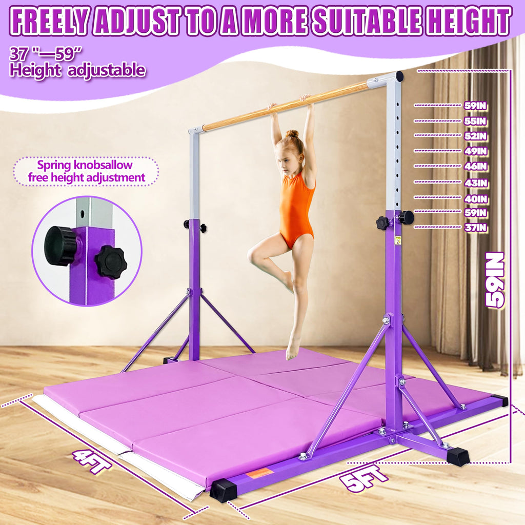 FC FUNCHEER Gymnastics Bar for Kids Ages 3-15, 35" to 60" Adjustable Height, 4FT Wide Base - Professional Kip Bar with 360° Stability & Fiberglass Crossbar, Easy Fold&Solid Design for Home Training