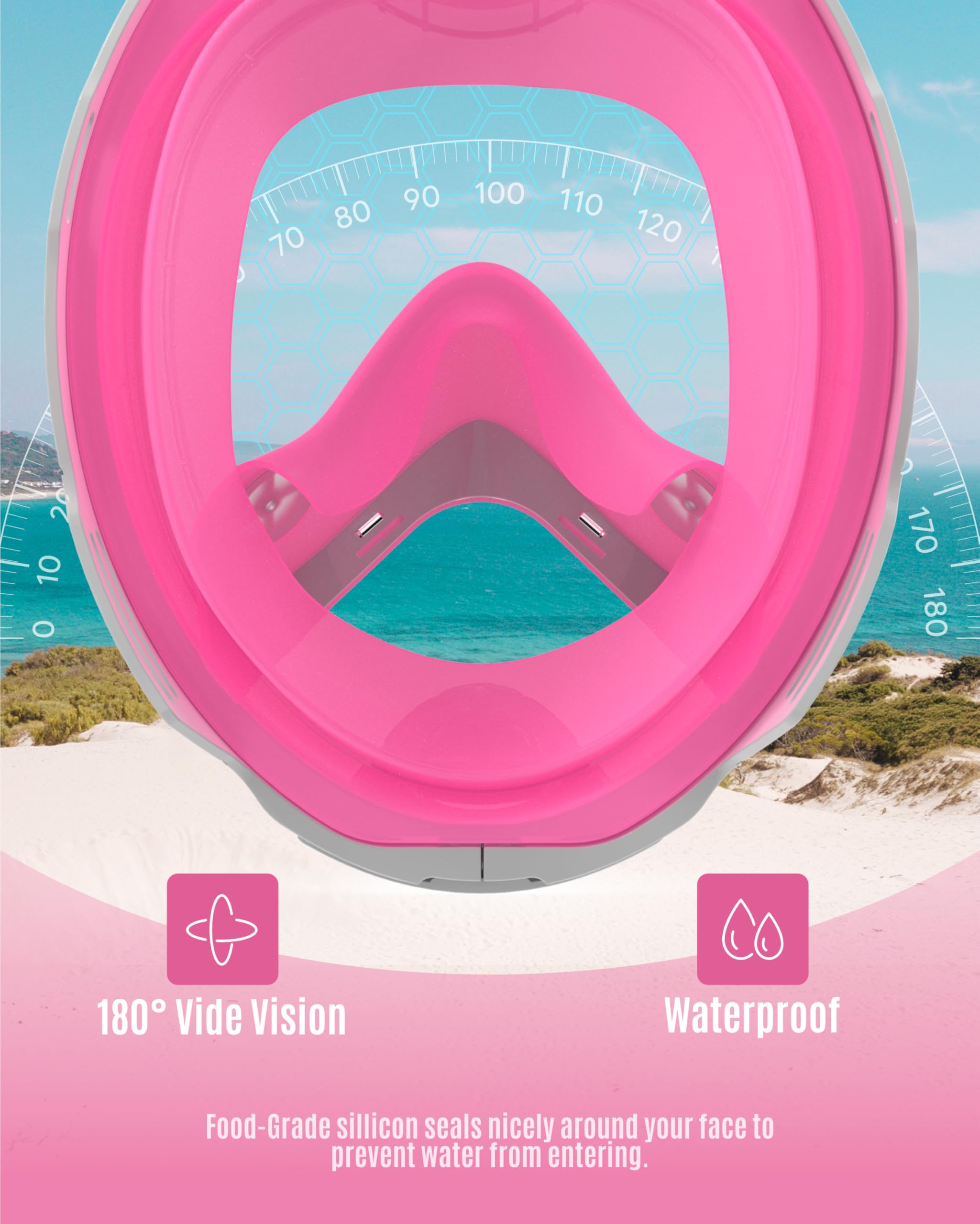 G2RISE Kids Snorkel Mask Full Face Snorkel Set, Snorkeling Gear for Kids with 180 Degree Panoramic View, Anti-Leak & Anti-Fog