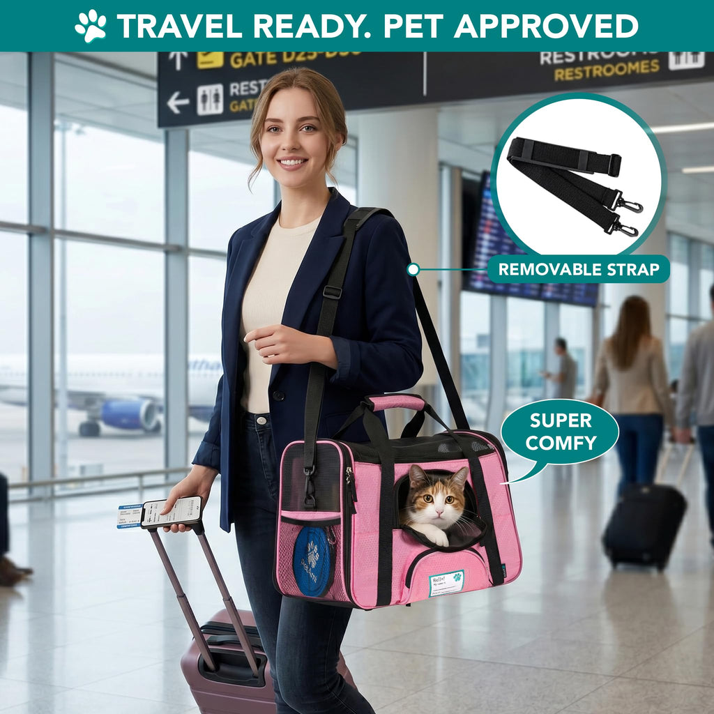PetAmi Airline Approved Pet Carrier for Cats & Small Dogs, Soft Sided TSA Travel Carrier Bag with Sherpa Bed, Breathable Mesh Ventilation, Collapsible Bowl, Fits Under Seat, Up to 18 lbs, Small Black