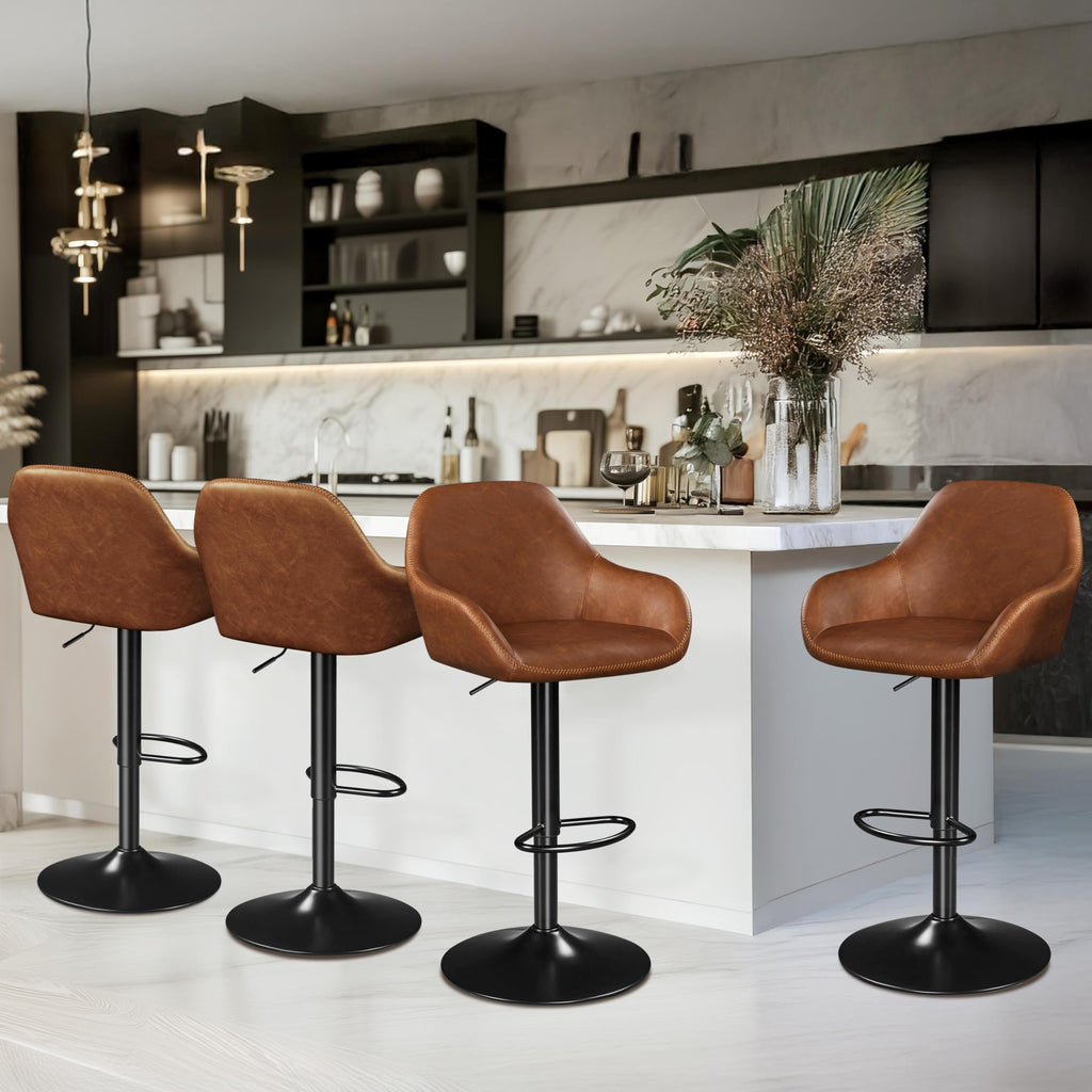 Yaheetech Bar Stools Set of 2, PU Leather Swivel Counter Height Barstools, Adjustable Bar Chairs with Backrest and Footrest, Kitchen Island Stool for Home Kitchen, Black