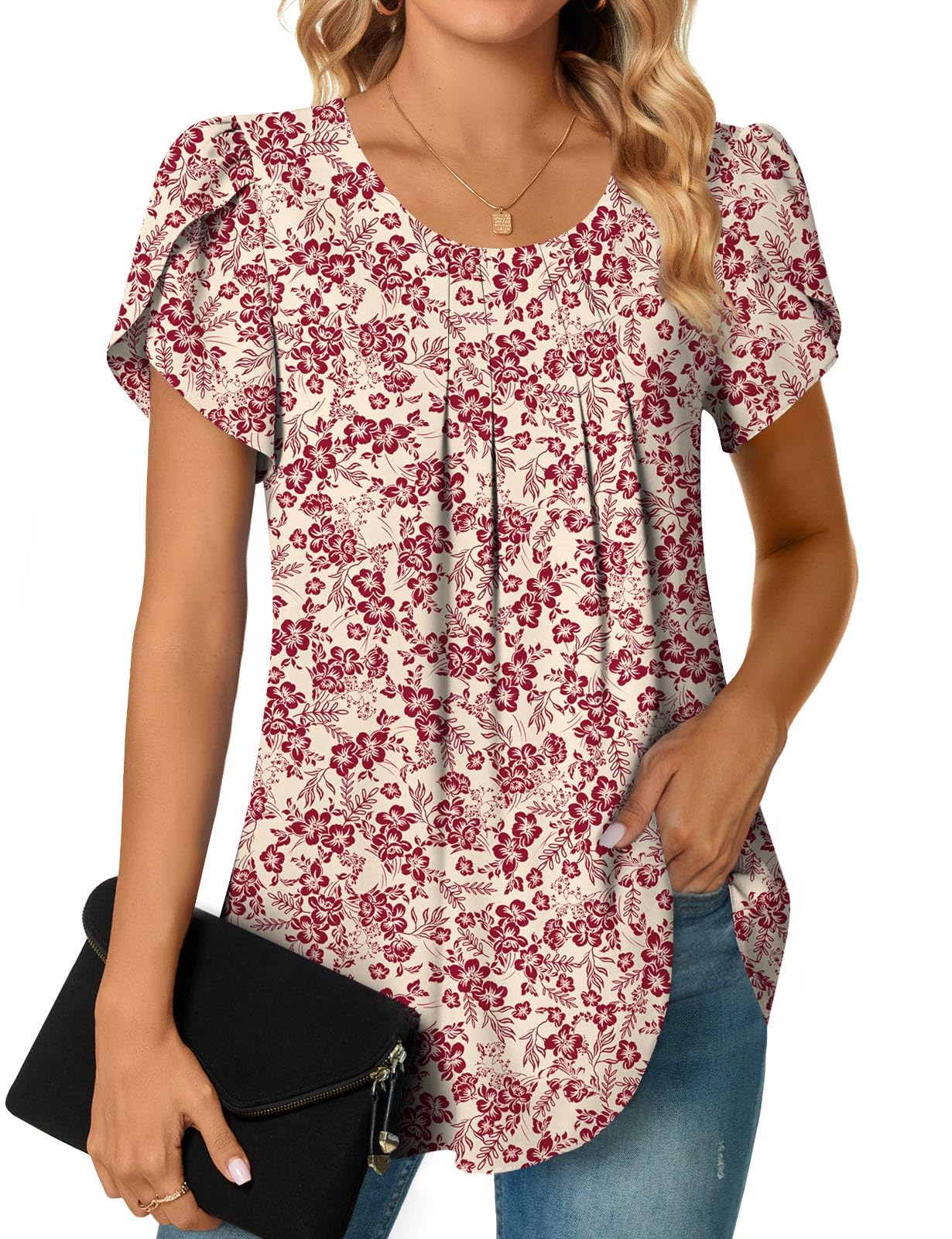 Bestbee Womens Plus Size Tops Dressy Casual Summer Chiffon Blouses Short Sleeve Dress Shirts Business Loose Fit Tunics