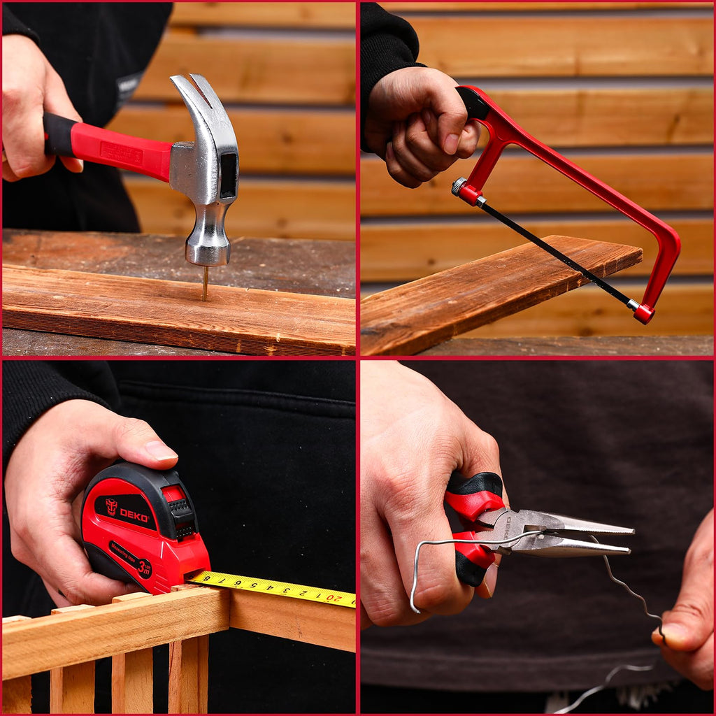 Tool Set: Tool Kit with 12V Cordless Drill, Hand Toolbox with storage case, Mechanic Tool set for Home Repairs, Green