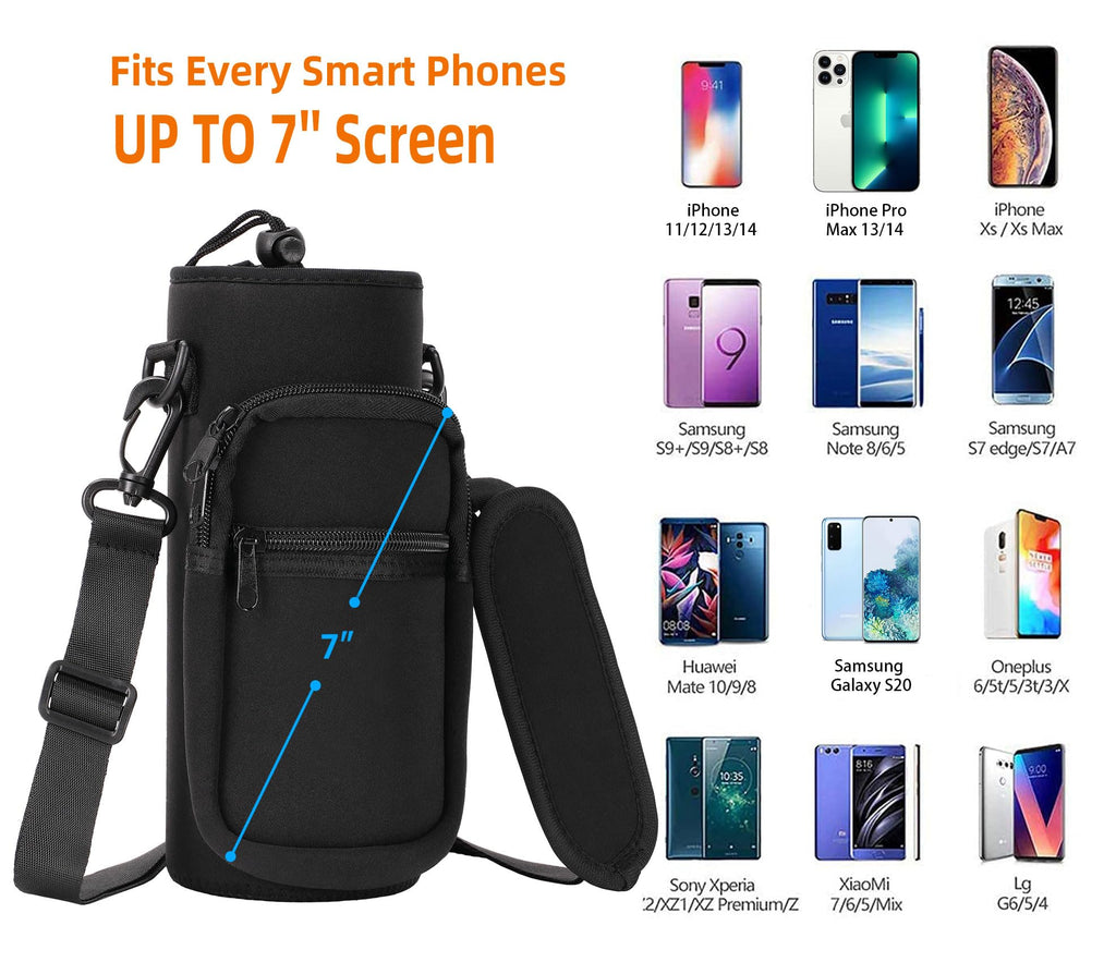 AceTreker 32/40/64/128 oz Neoprene Insulated Water Bottle Carrier Bag, Sling Bag Sleeve Pouch Holder with Strap & Paracord Handle and 2 Pocket for Travelling, Hiking, Camping