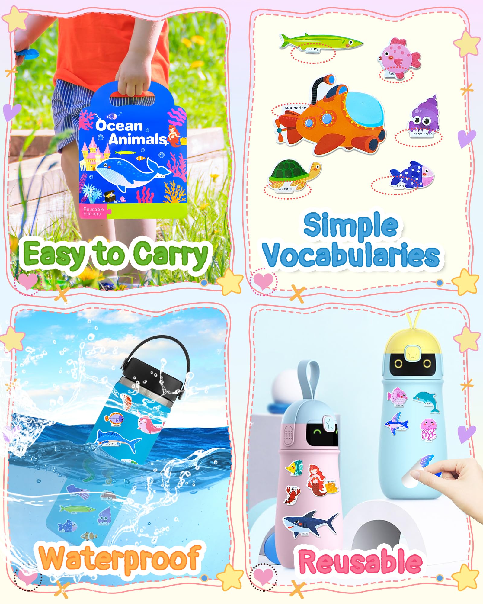 Benresive Reusable Sticker Book for Toddlers, Stickers for Kids, Travel Toys for Arts & Crafts Activities, Birthday Gift for Boys & Girls, Animals Dinosaurs Insects Themes