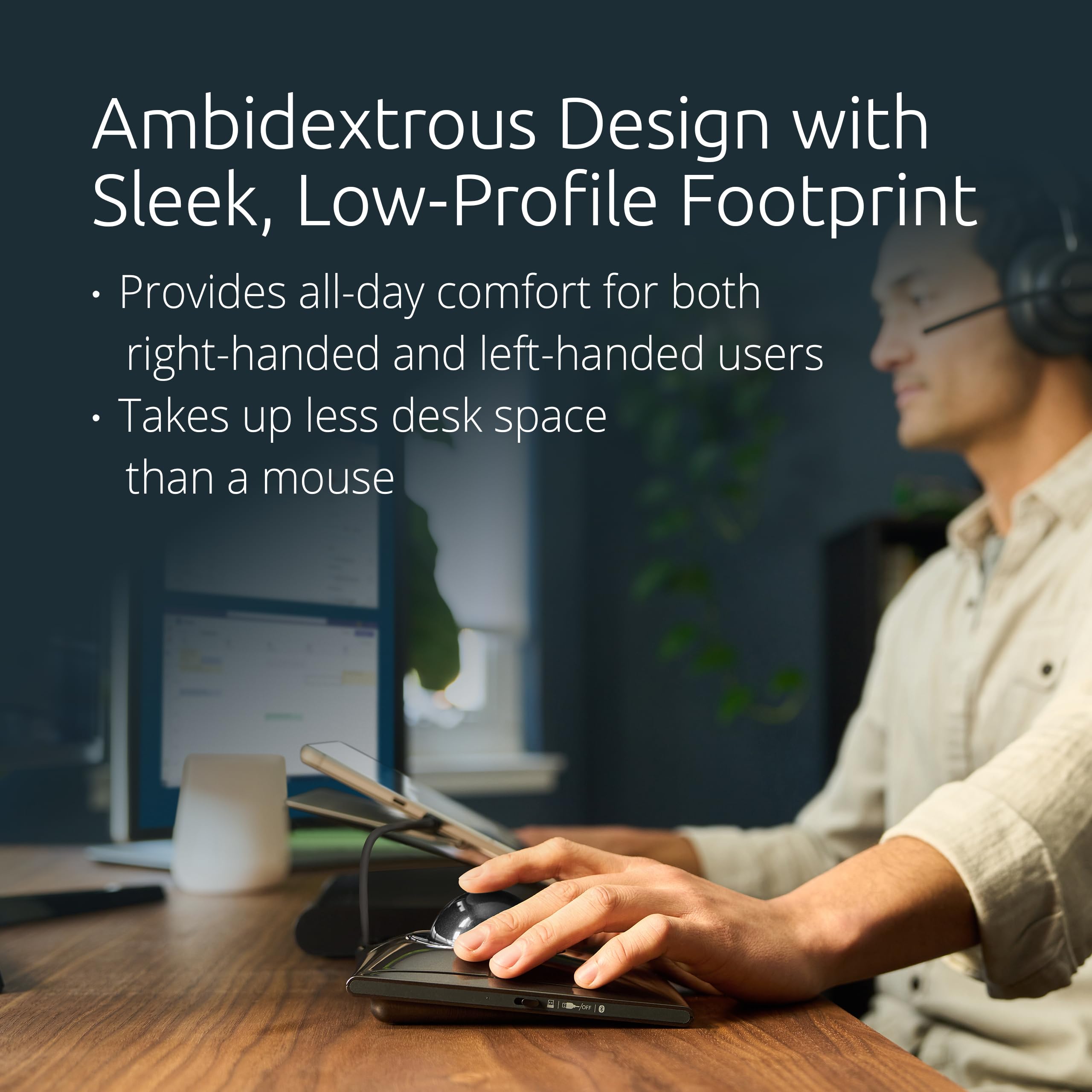 Kensington SlimBlade™ Pro Wireless Trackball, Rechargeable Battery, Bluetooth 2.4GHz Connection Options Black/Gray (K72085WW)