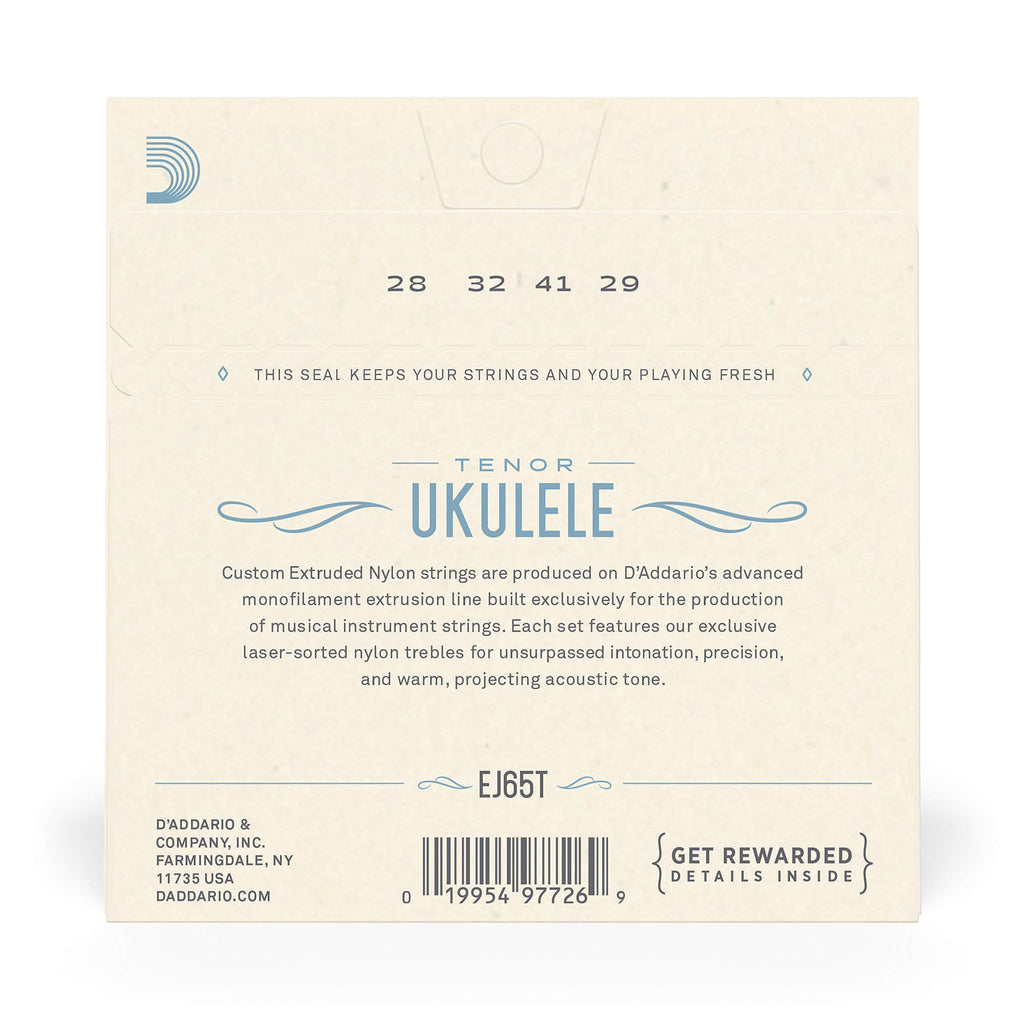 D'Addario Baritone Ukulele Strings, Fluorocarbon, EJ99B, 4-String Set, Pack of 1