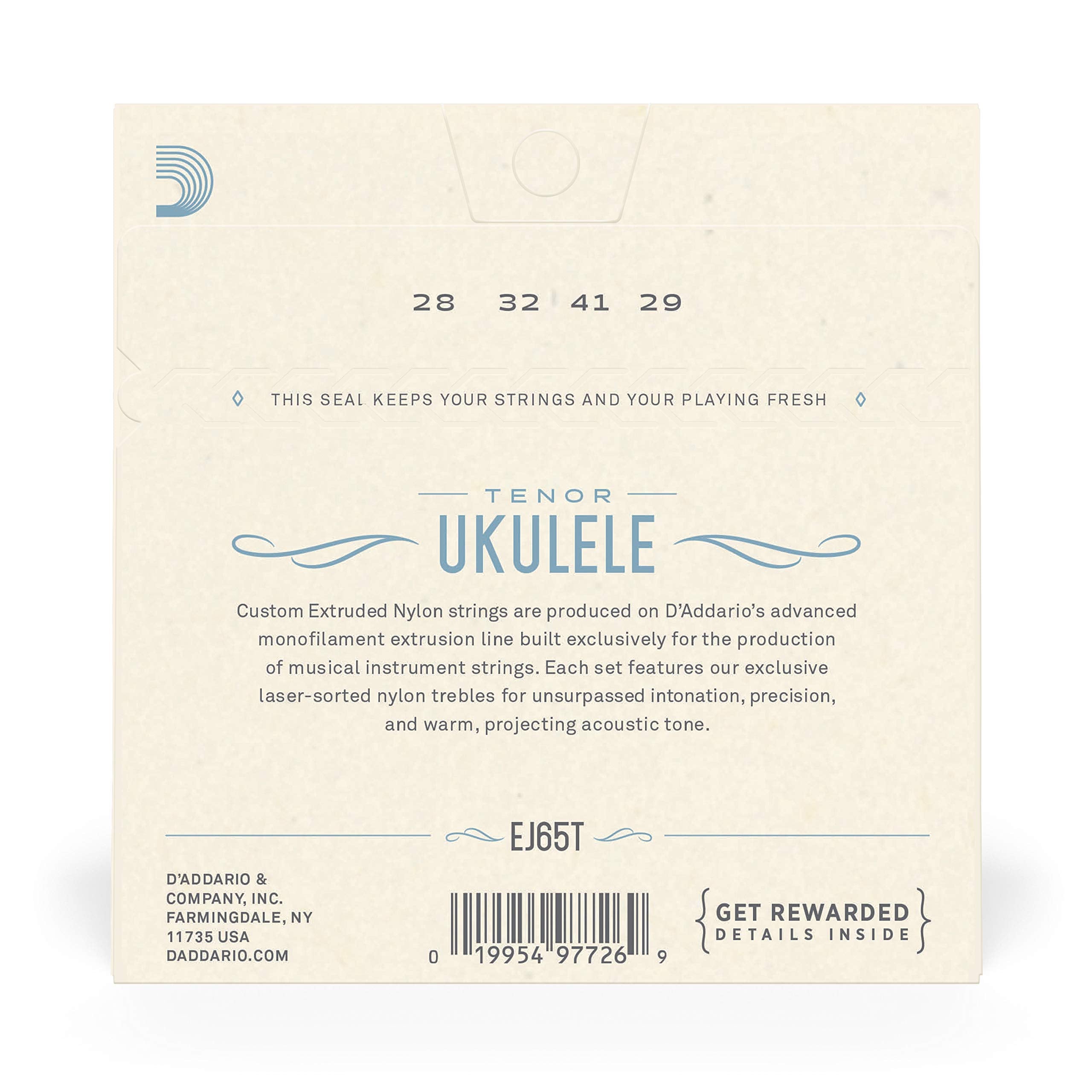 D'Addario Baritone Ukulele Strings, Fluorocarbon, EJ99B, 4-String Set, Pack of 1