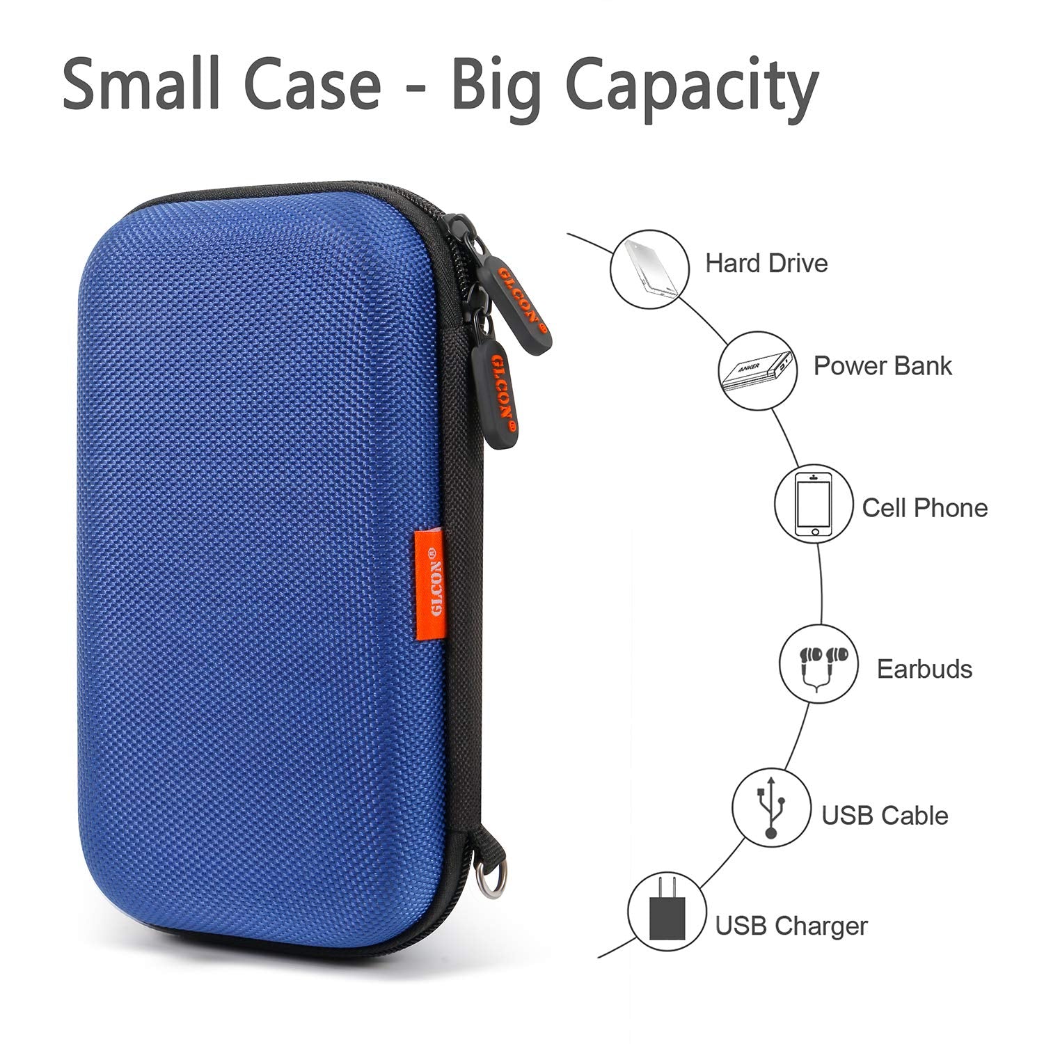 External Hard Drive Case - GLCON Shockproof EVA Carrying Case for WD My Passport Element Seagate Expansion Backup Toshiba 1TB 2TB 4TB - High Protection Portable Travel Electronic Power Bank Bag