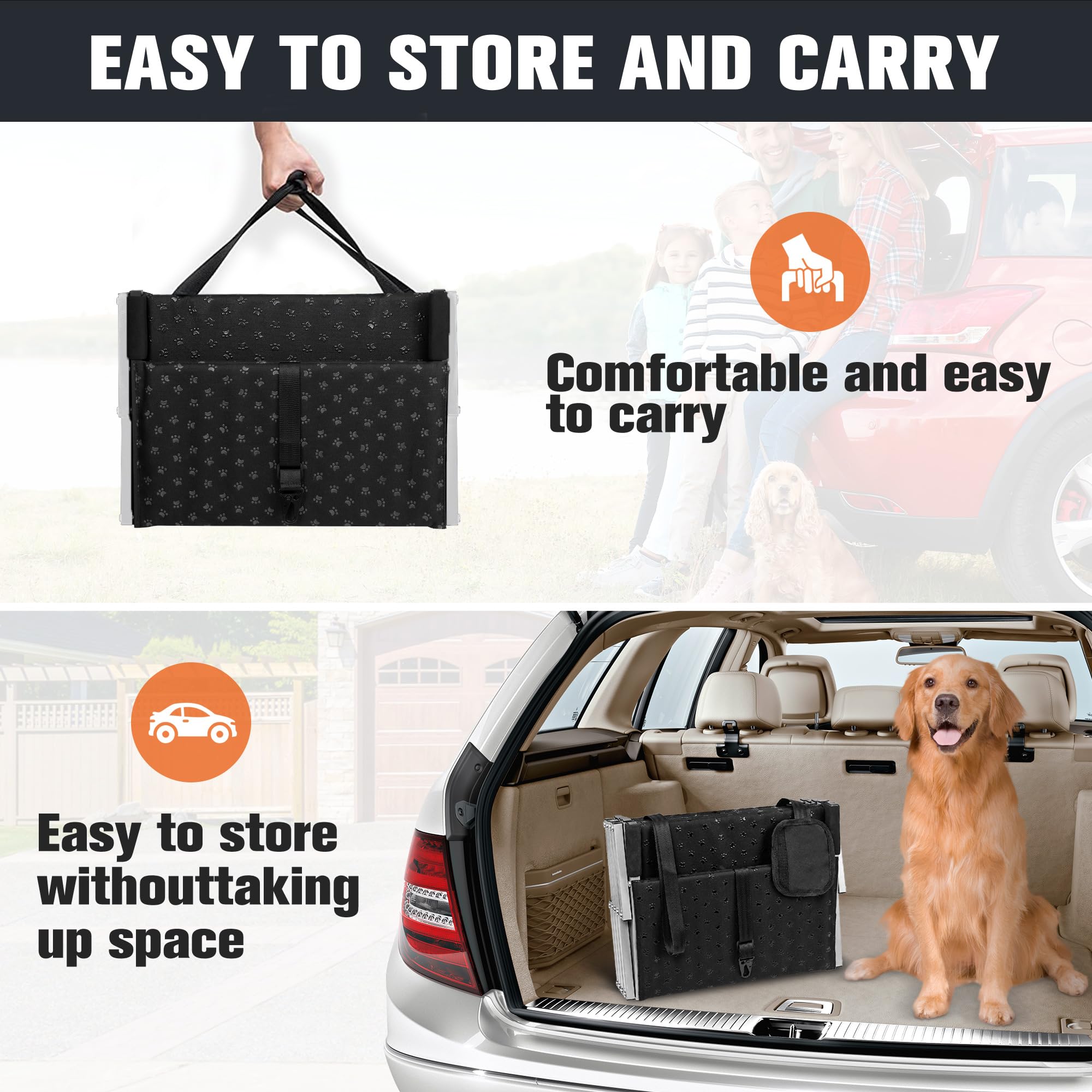 Dog Stairs for Car - Foldable Dog Ramps for Large Dogs with Non Slip Surface, Portable Dog Steps for Cars and SUV, Truck, Support Up to 200 Lbs