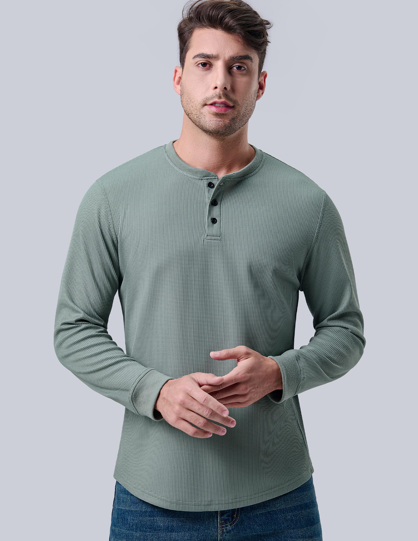 Liberty Pro 3 Pack Mens Waffle Henley Thermal Long Sleeve Shirts, Casual Fitted Fall Shirts for Men