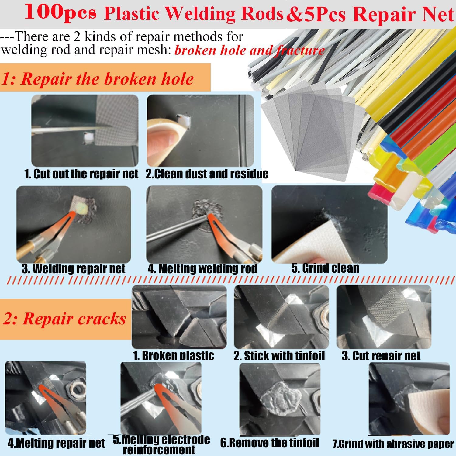 Upgraded 220W Plastic Welder, 2 in 1 Plastic Welding Repair Welder Kit 1000PCS Hot Stapler Soldering Gun with 100PCS Plastics Welding Rods Car Bumper Repair Kit for Most Plastics(Black)