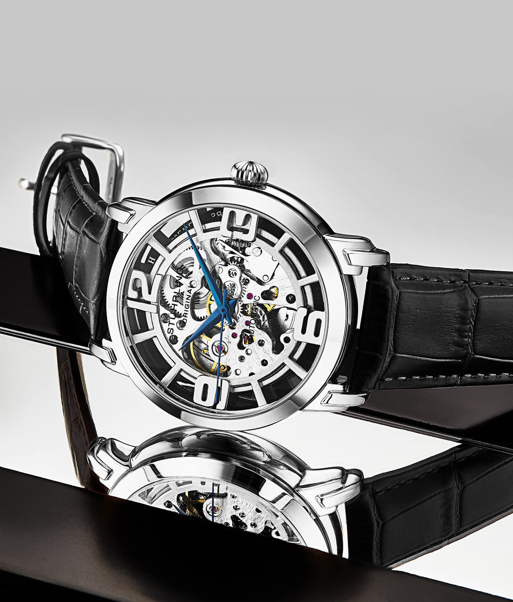 Stührling Original Men’s Skeleton Automatic Watch – Winchester 44 Elite, Stainless Steel Case, Mechanical Movement, Leather Strap