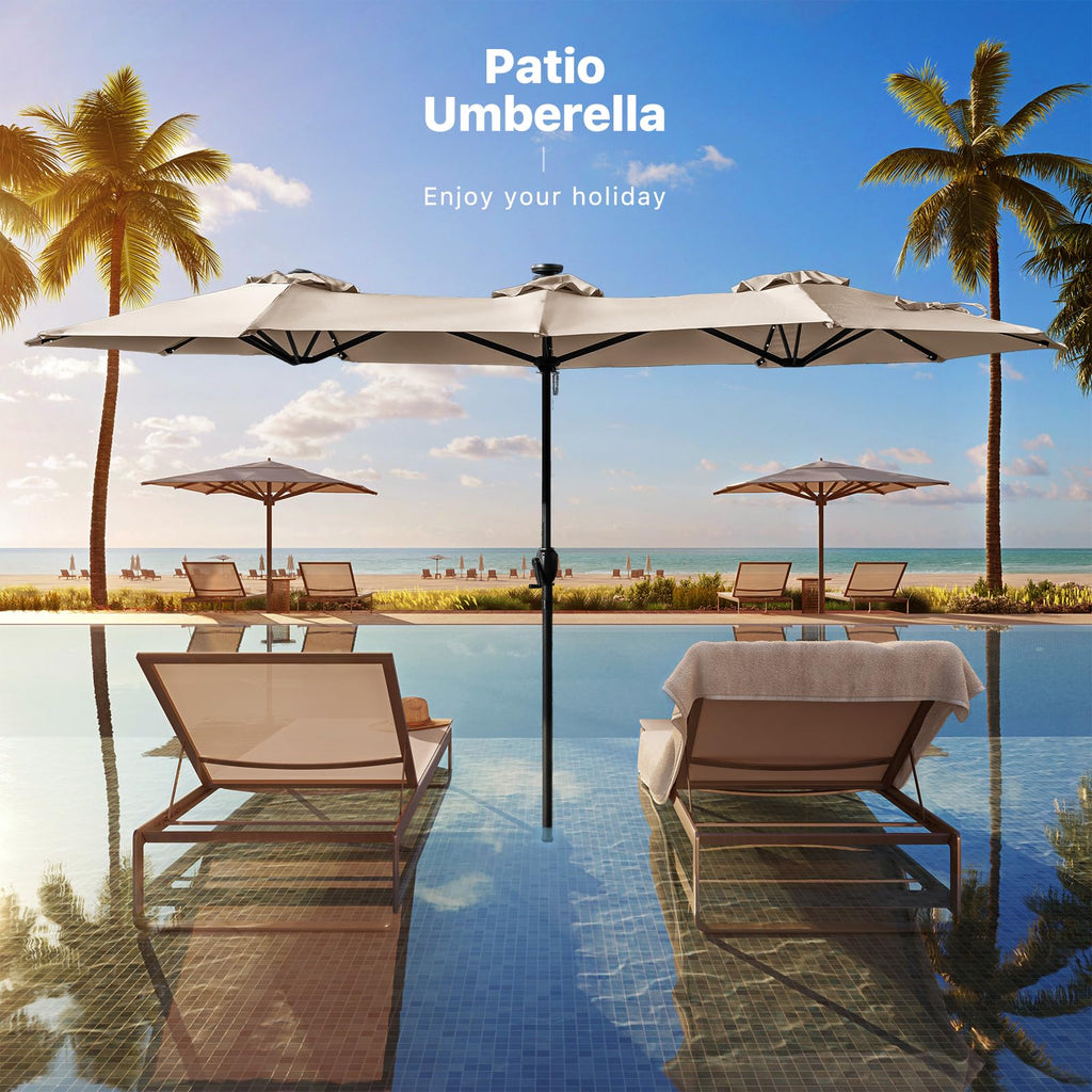 FREE SOLDIER 13ft Patio Umbrella Double Sided Outdoor Umbrella for Patio Table Umbrella with Solar lights for Garden Yard Pool (Beige)