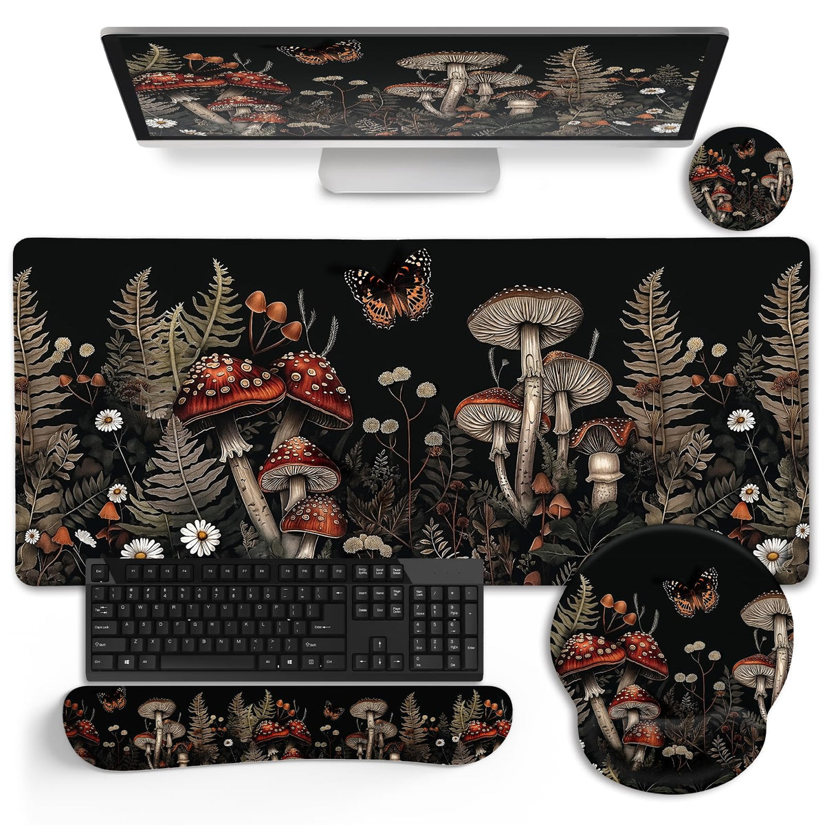 Black Striped Ergonomic Large Desk Mat Set with Wrist Rest