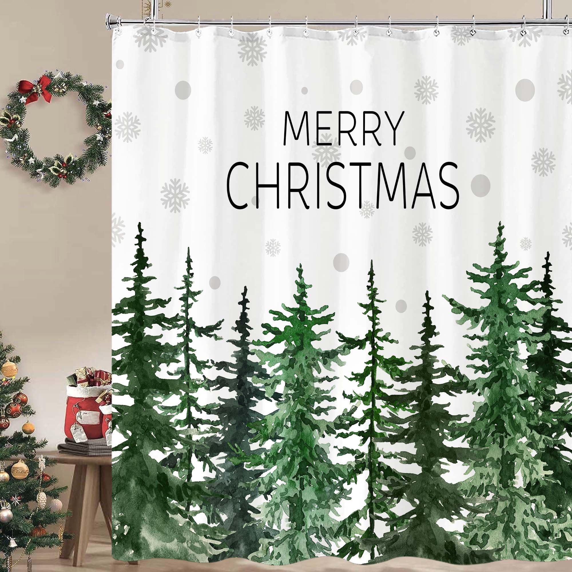 Stall Small Black and White Misty Forest Shower Curtain Ombre Gray Grey Mountain Pine Tree Waterproof Fabric Shower Curtains for Bathroom Nature Woodland Decorative Bath Curtain Decor 36×72 Inches