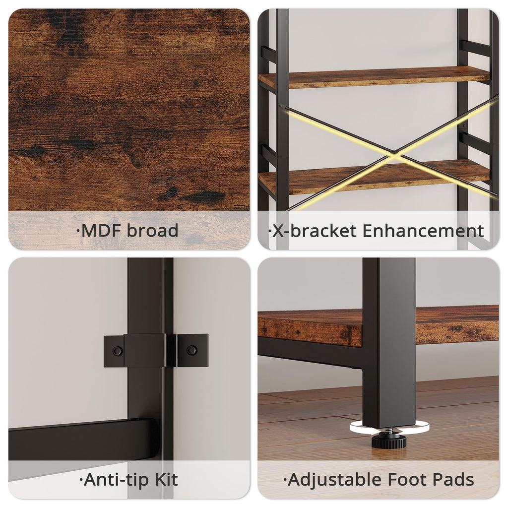 IRONCK Bookshelf, 31.5in Wide Shelf 6 Tier Bookcase, 110lbs/shelf Vintage Industrial Style Bookshelves for Bedroom, Living Room and Home Office, Industrial Brown
