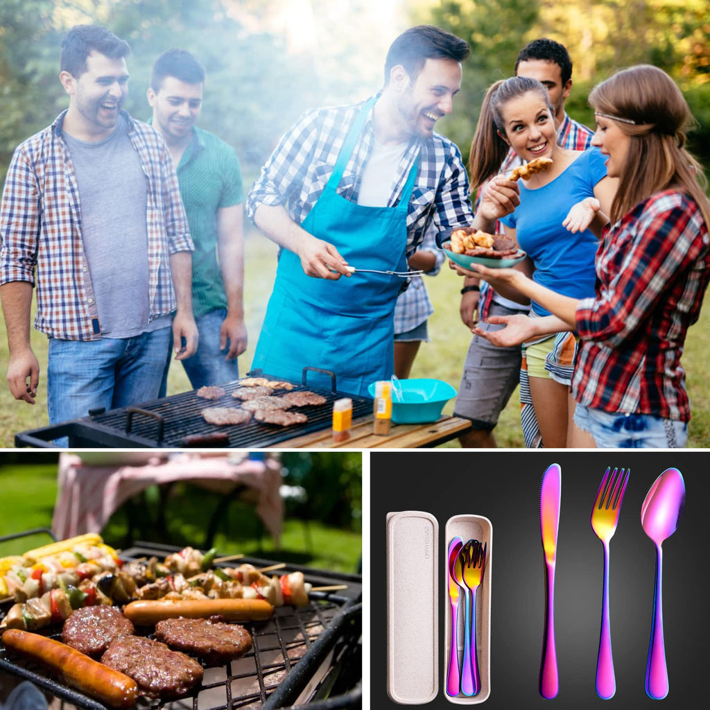 SAOSHYPEI 4-Piece Portable Utensils Set with Travel Case, Reusable Food-Grade Stainless Steel Silverware (Knife, Fork, Spoon), Dishwasher Safe Flatware for Camping, Work Lunch & Picnic, Black