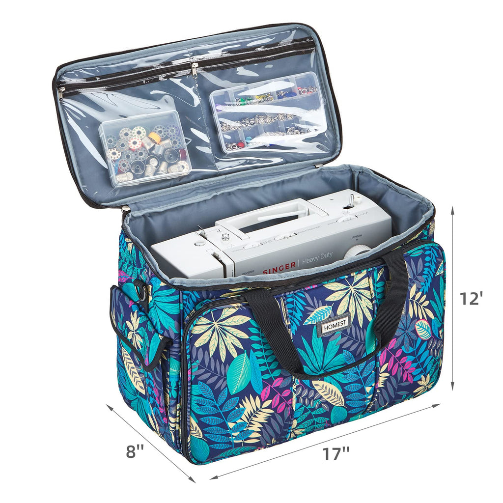 HOMEST Sewing Machine Carry Case, with Shoulder Strap and Front Pocket | Fits most standard Singer, Brother and Janome machines, with storage pockets for sewing accessories and tools, Floral